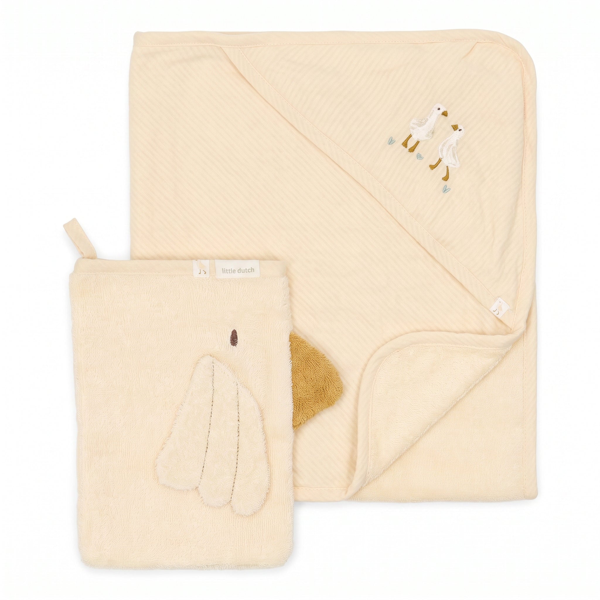LITTLE DUTCH Geschenkbox Badetuch + Waschlappen - Gans weiß - Newborn Naturals - wunderwunsch