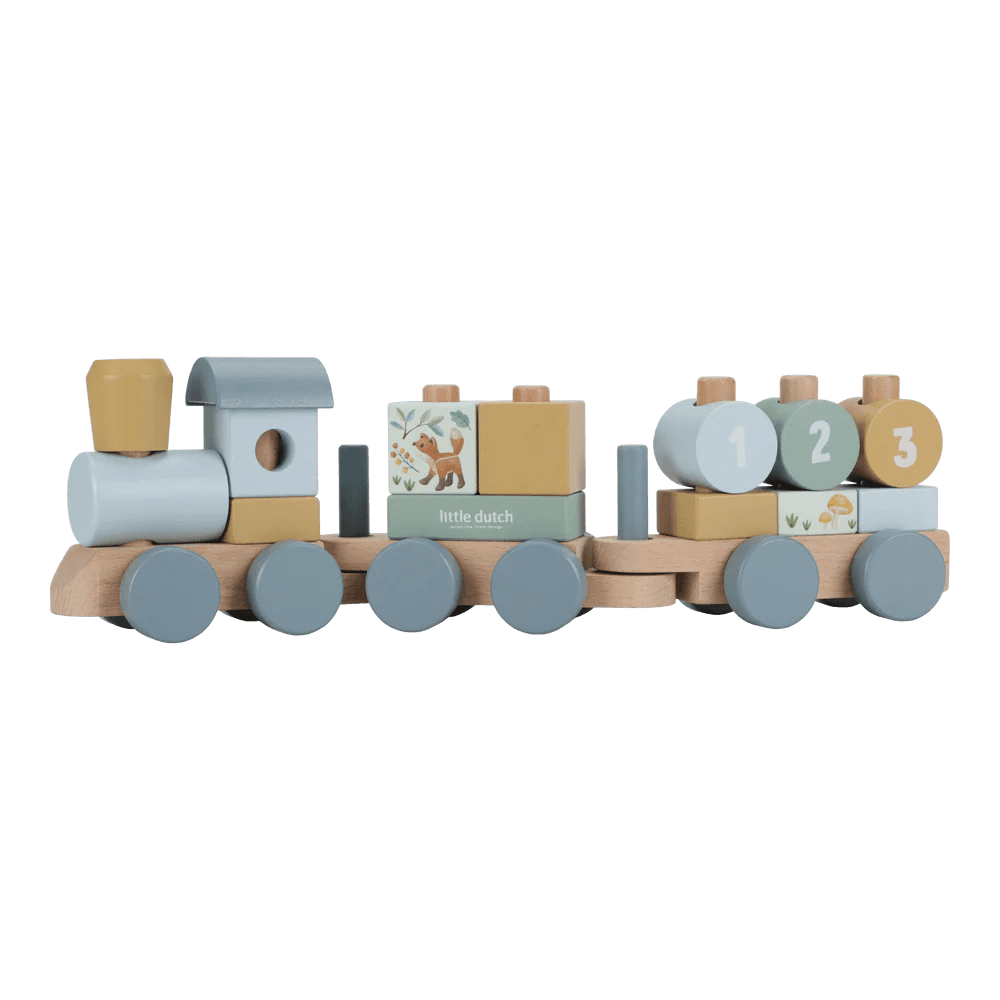 LITTLE DUTCH Holz Eisenbahn mit Steck-Formen - Forest Garden blau - wunderwunsch
