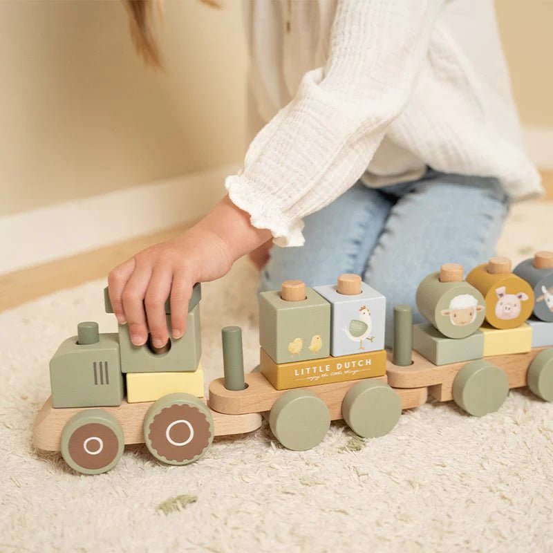 LITTLE DUTCH Holz Eisenbahn mit Steck-Formen - Traktor - Little Farm - wunderwunsch