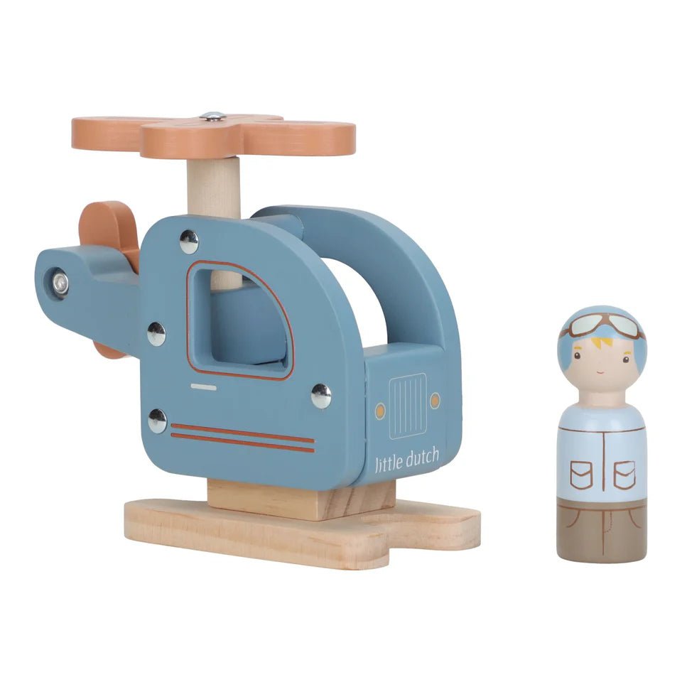 LITTLE DUTCH Holzspielzeug Hubschrauber - blau - wunderwunsch