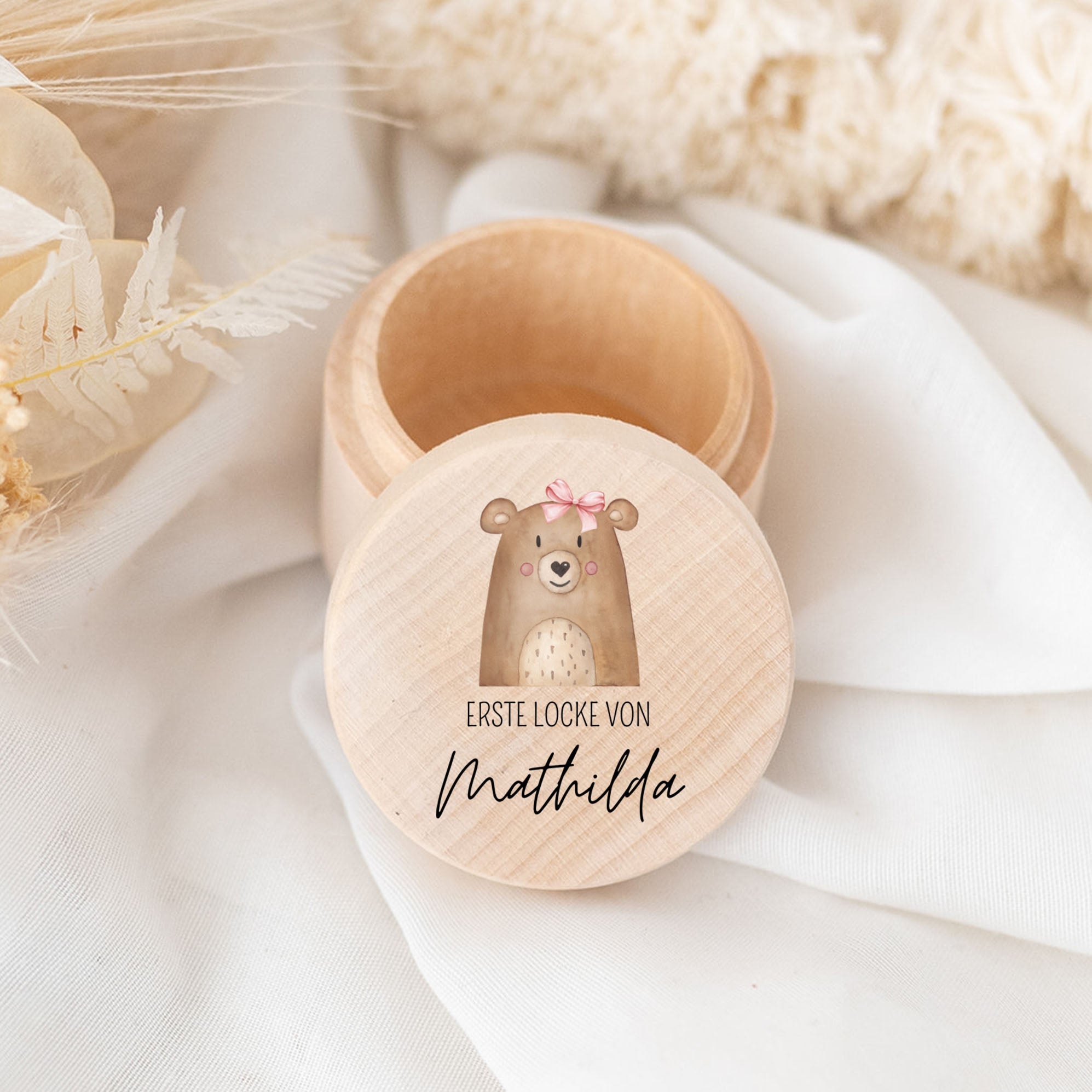 Lockendose Holz personalisiert - Tier Aquarell - wunderwunsch