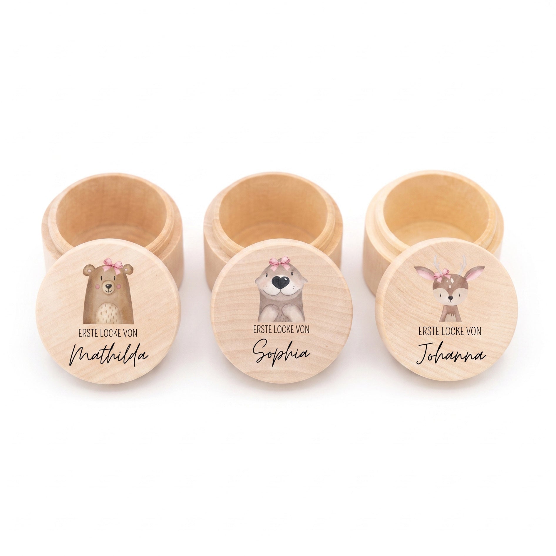 Lockendose Holz personalisiert - Tier Aquarell - wunderwunsch