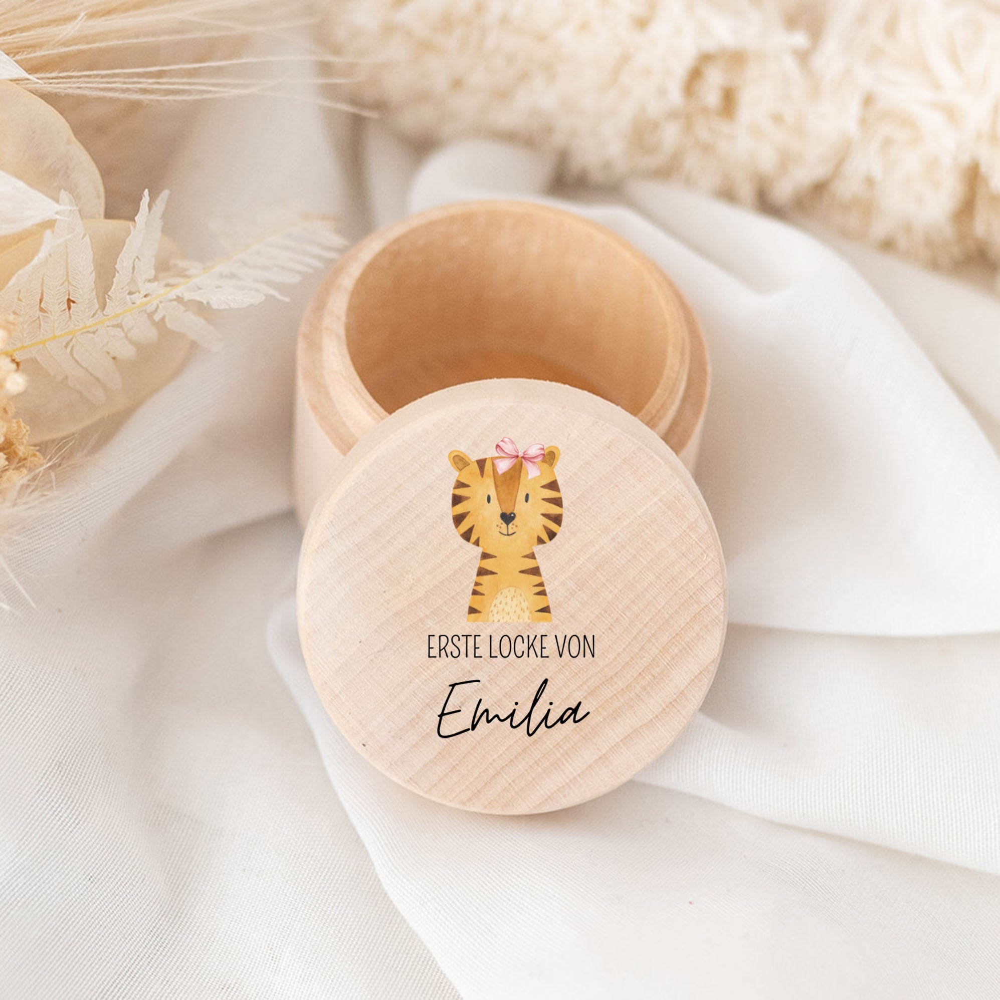 Lockendose Holz personalisiert - Tier Aquarell - wunderwunsch