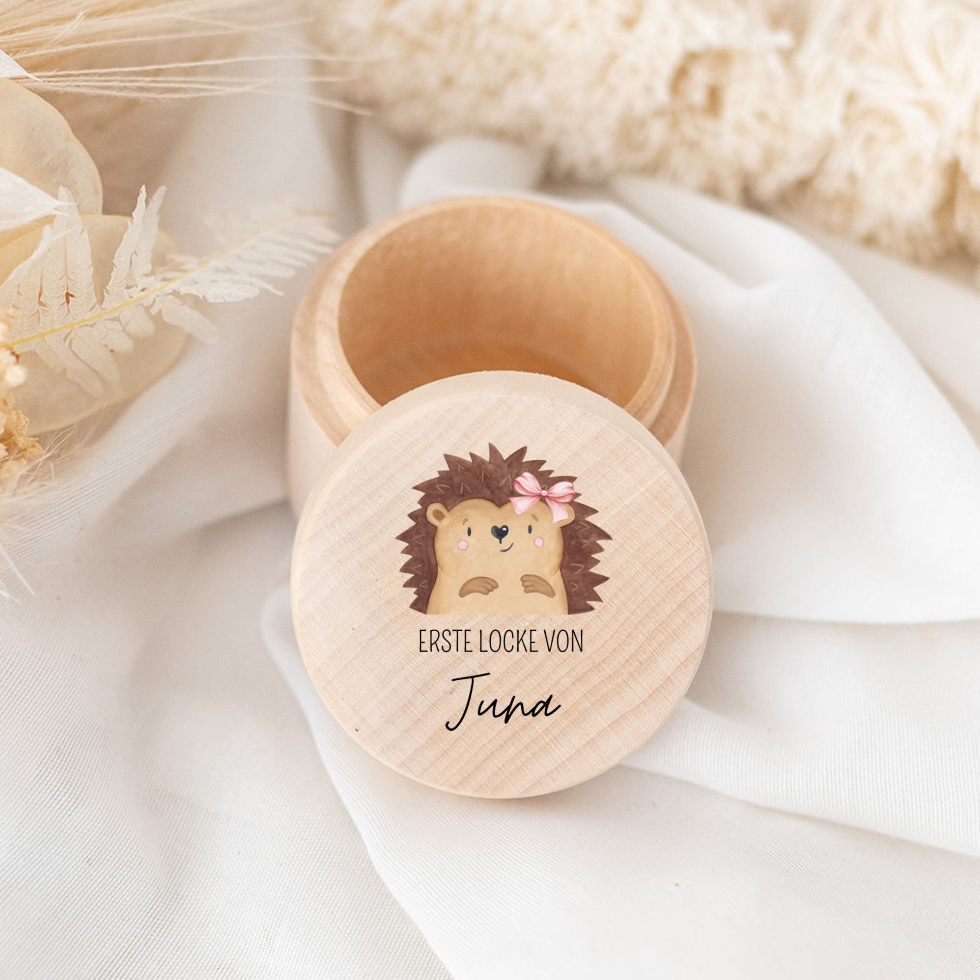 Lockendose Holz personalisiert - Tier Aquarell - wunderwunsch
