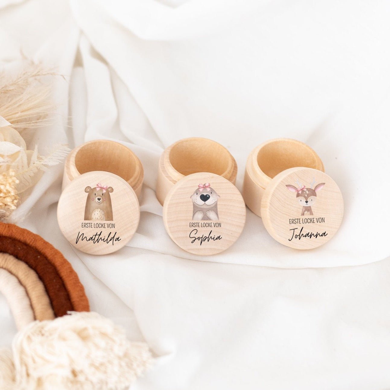 Lockendose Holz personalisiert - Tier Aquarell - wunderwunsch
