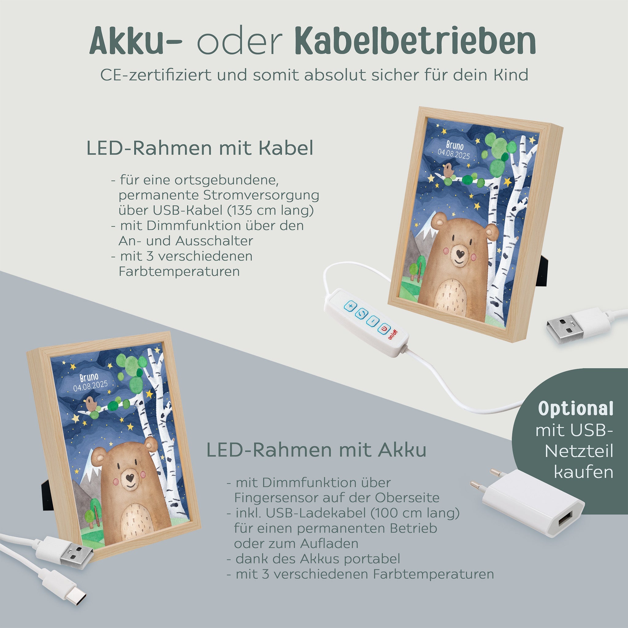 Magischer LED Bilderrahmen - Bär Birkenwald - wunderwunsch