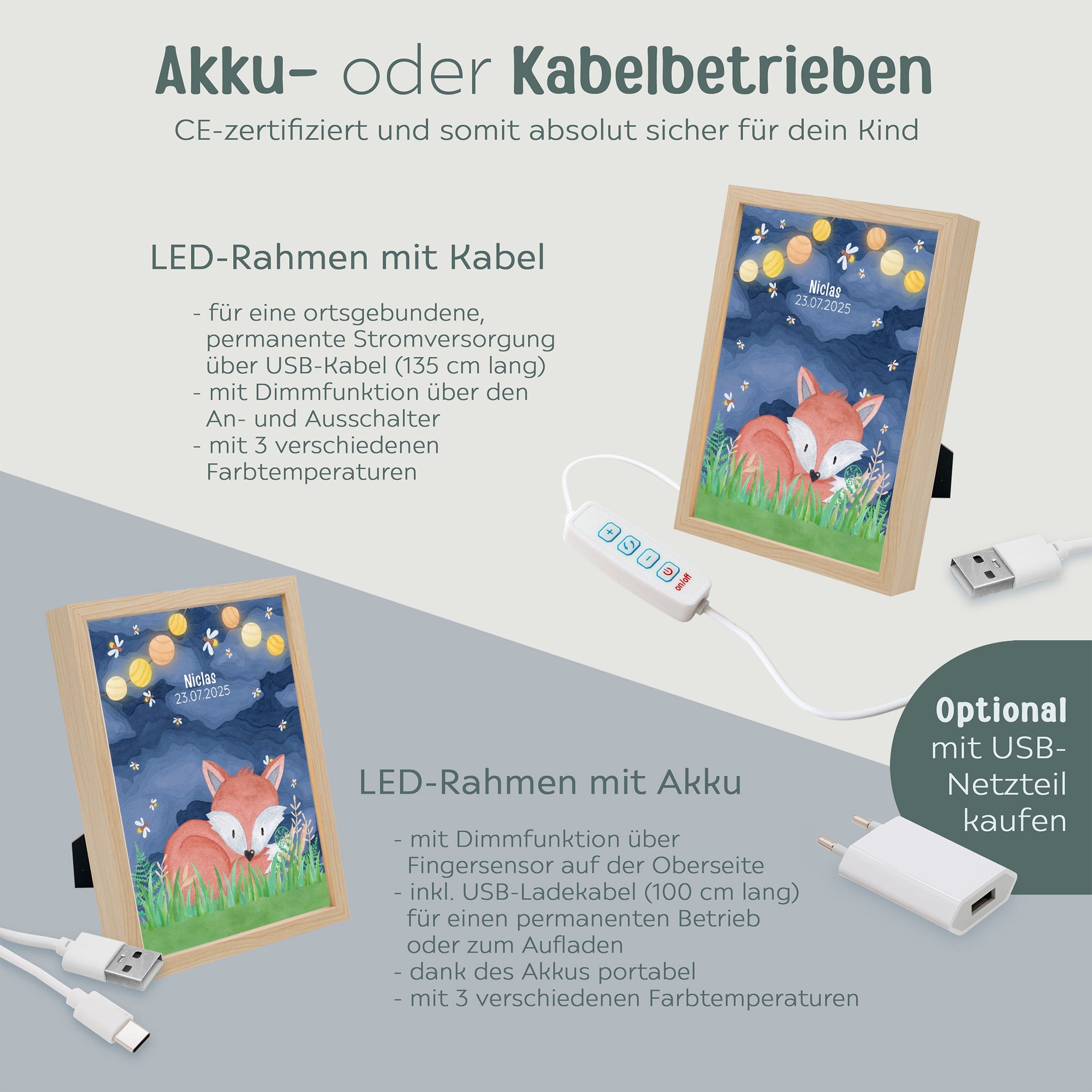 Magischer LED Bilderrahmen - Fuchs Glühwürmchen - wunderwunsch