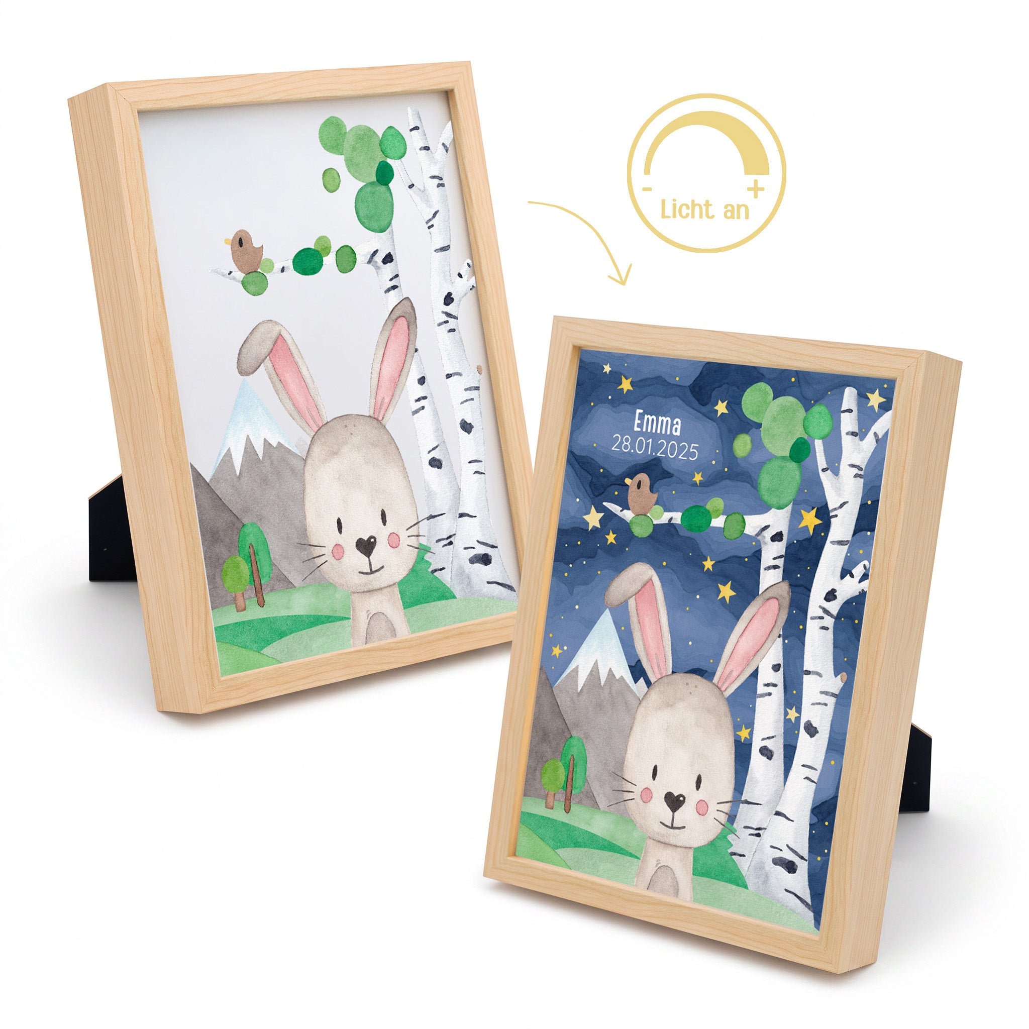 Magischer LED Bilderrahmen - Hase Birkenwald - wunderwunsch