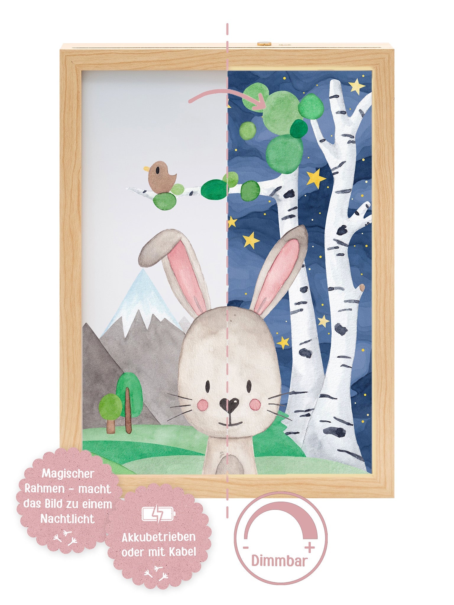 Magischer LED Bilderrahmen - Hase Birkenwald - wunderwunsch