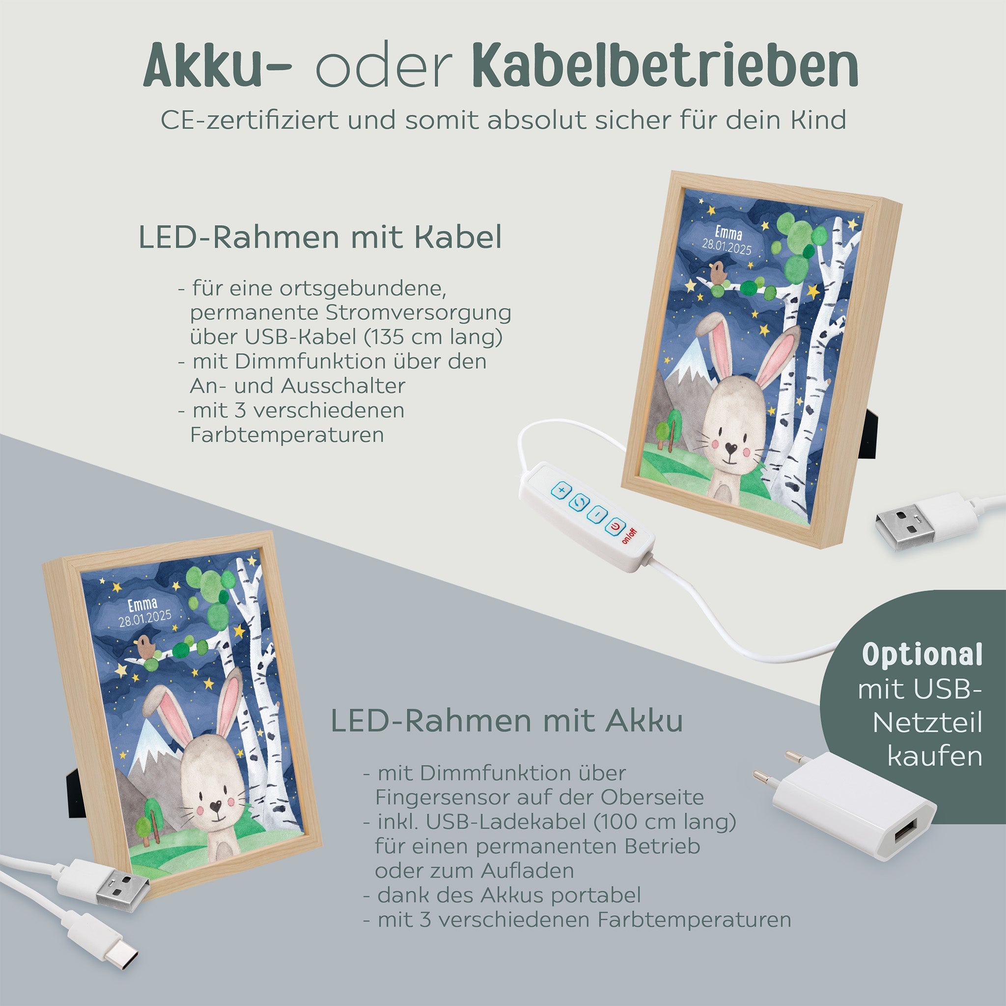 Magischer LED Bilderrahmen - Hase Birkenwald - wunderwunsch