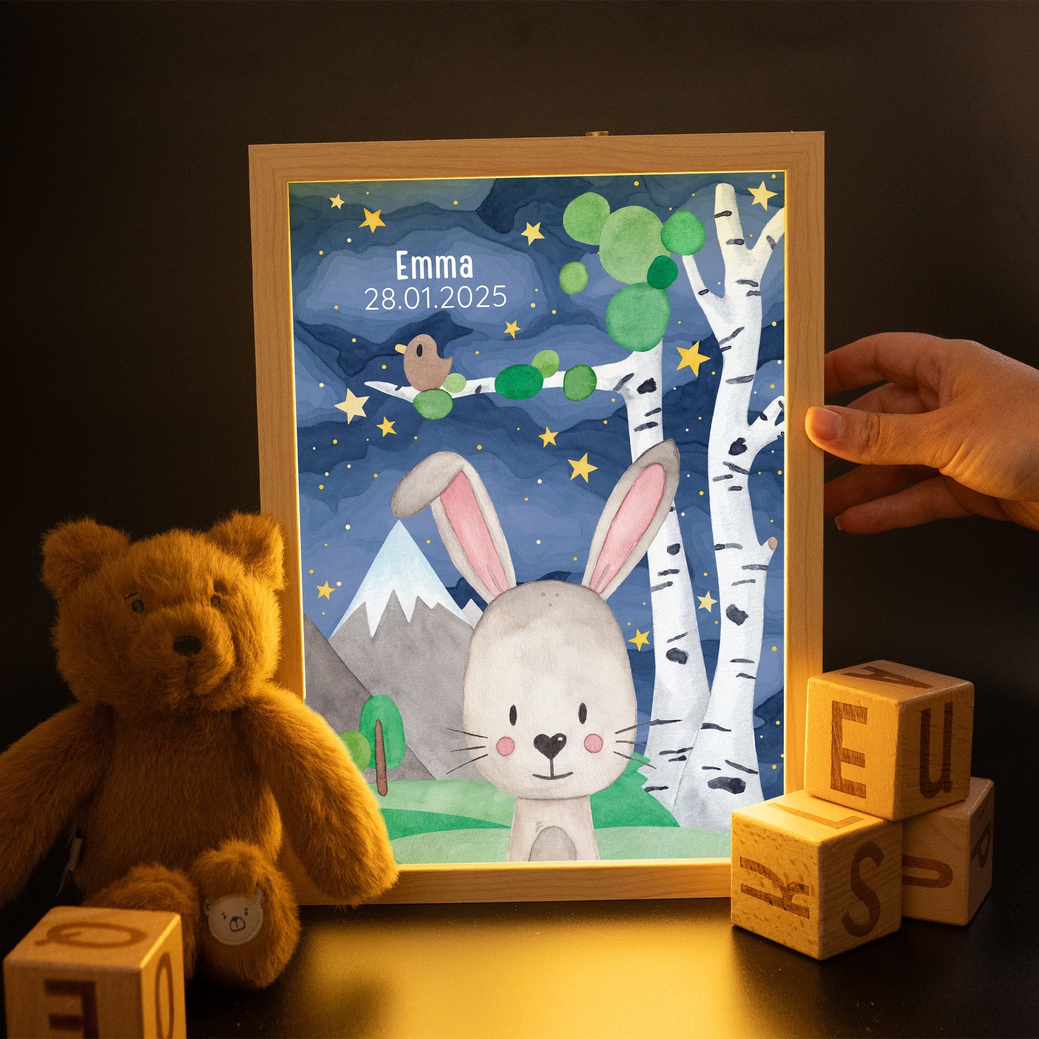 Magischer LED Bilderrahmen - Hase Birkenwald - wunderwunsch