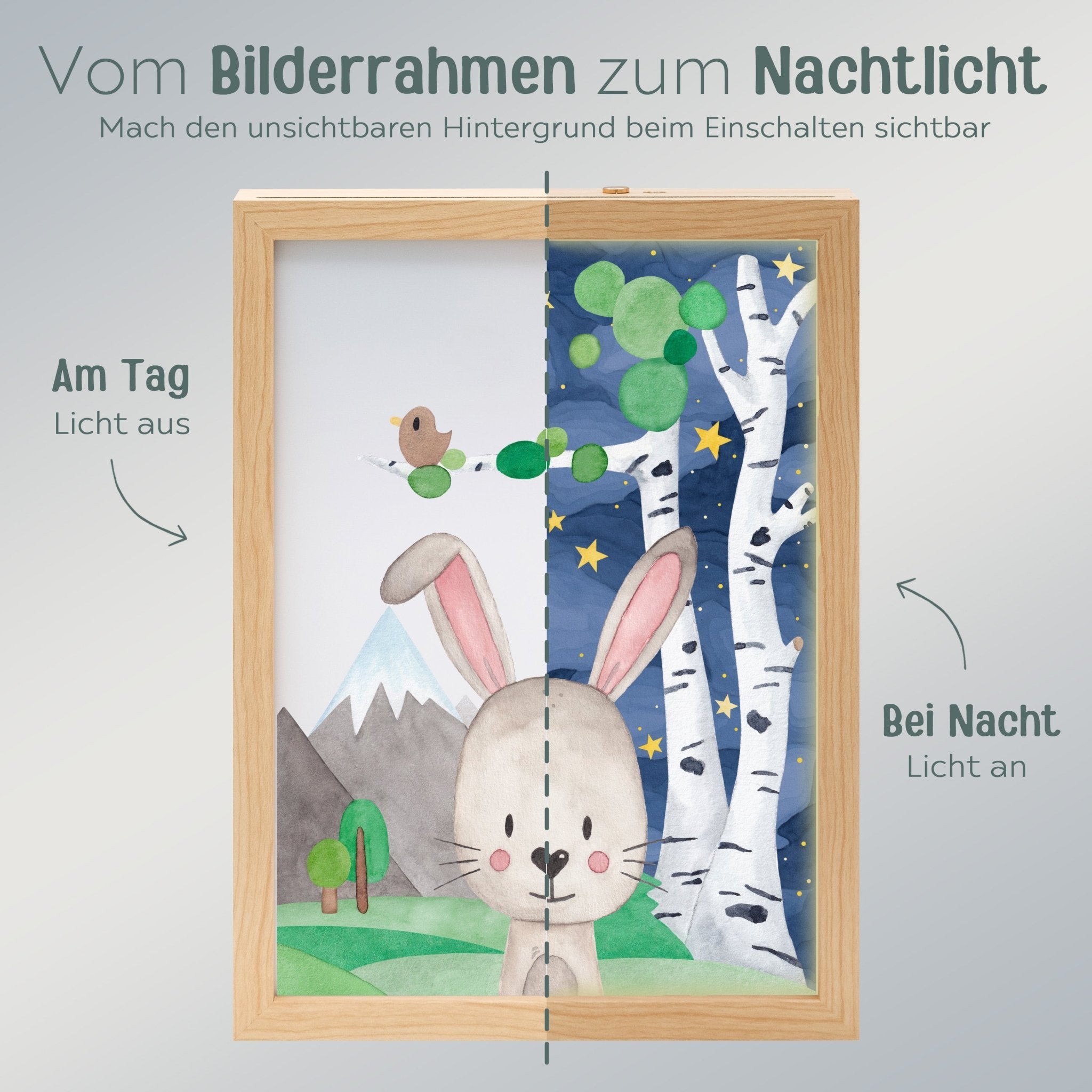 Magischer LED Bilderrahmen - Hase Birkenwald - wunderwunsch