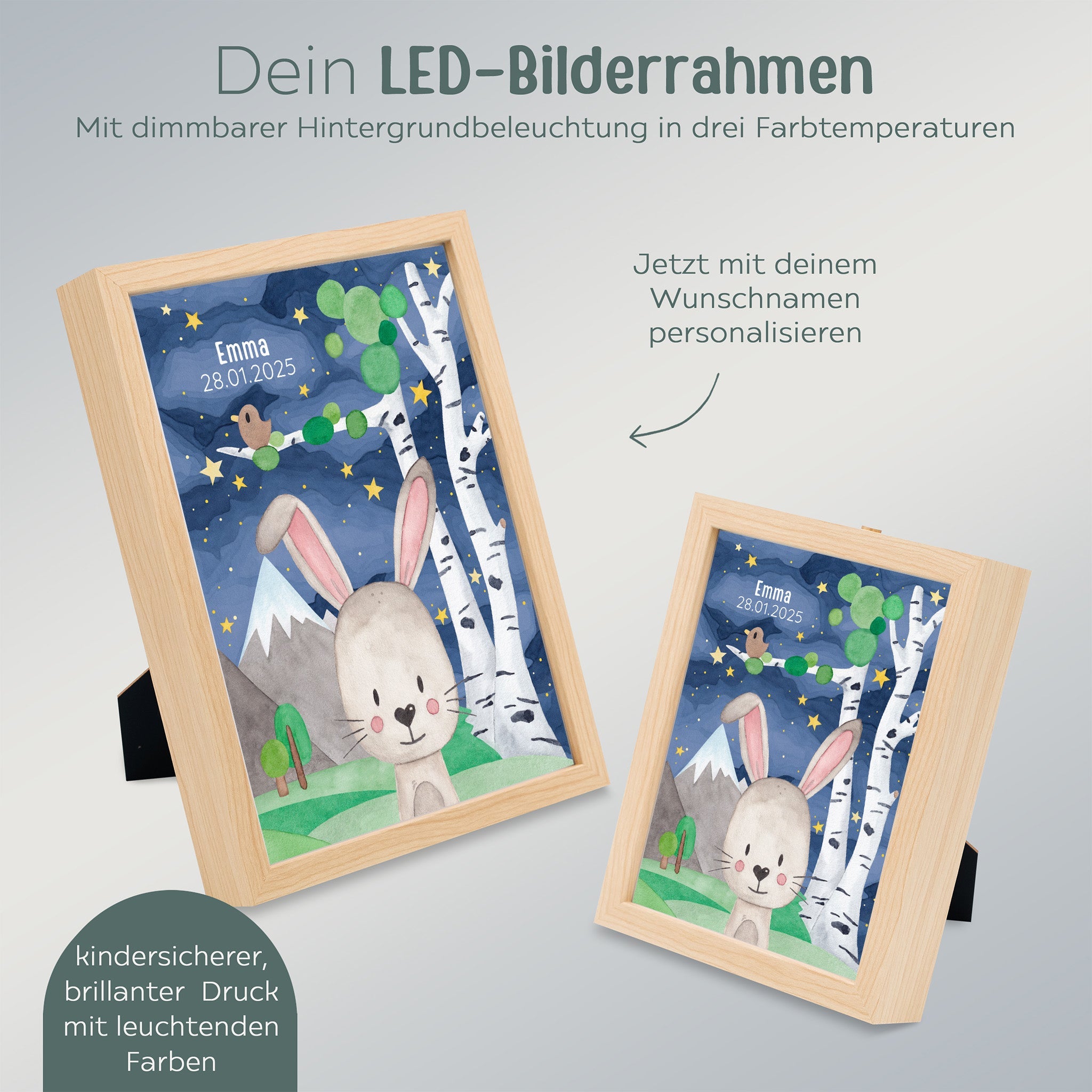 Magischer LED Bilderrahmen - Hase Birkenwald - wunderwunsch