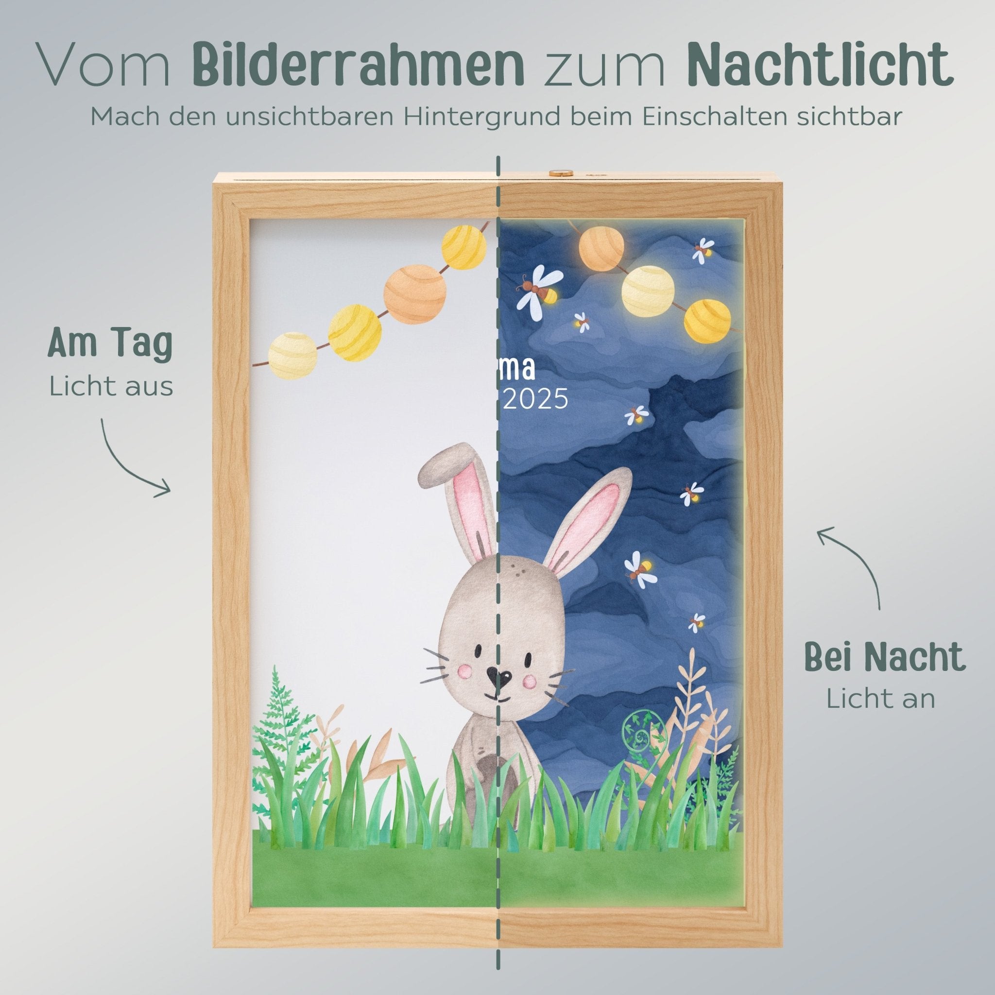 Magischer LED Bilderrahmen - Hase Glühwürmchen - wunderwunsch