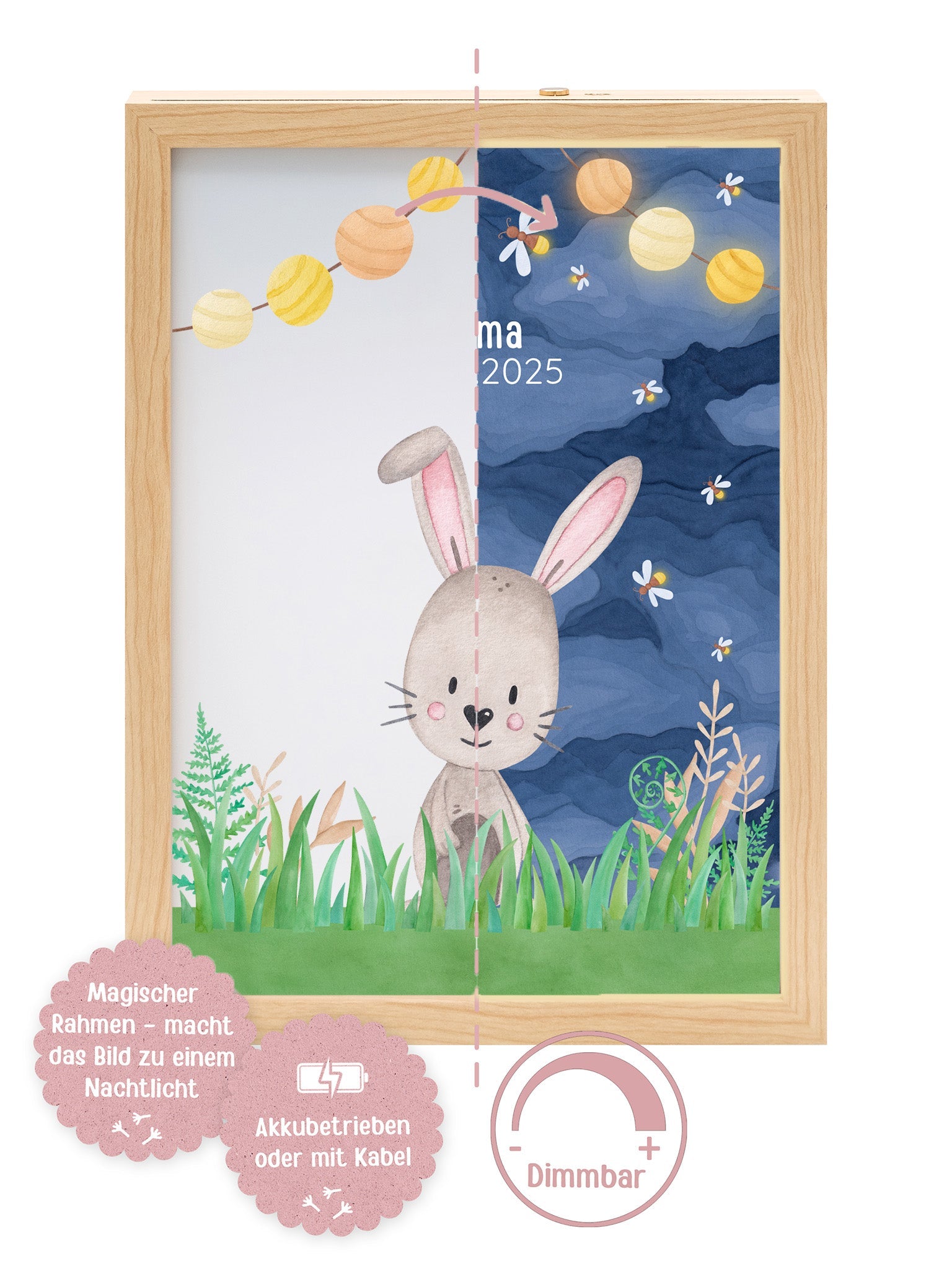 Magischer LED Bilderrahmen - Hase Glühwürmchen - wunderwunsch