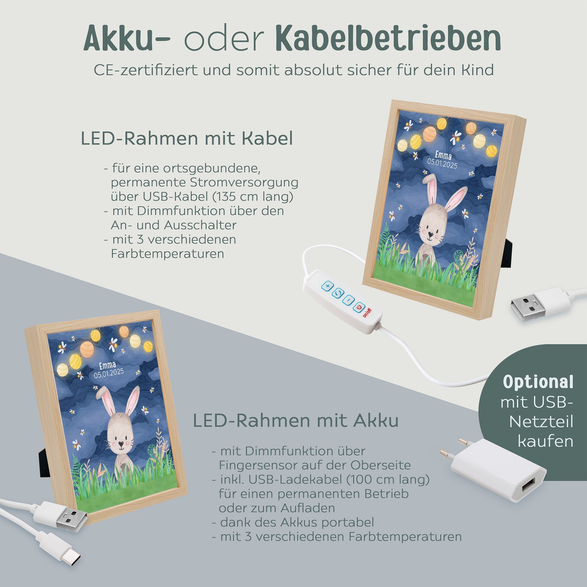 Magischer LED Bilderrahmen - Hase Glühwürmchen - wunderwunsch