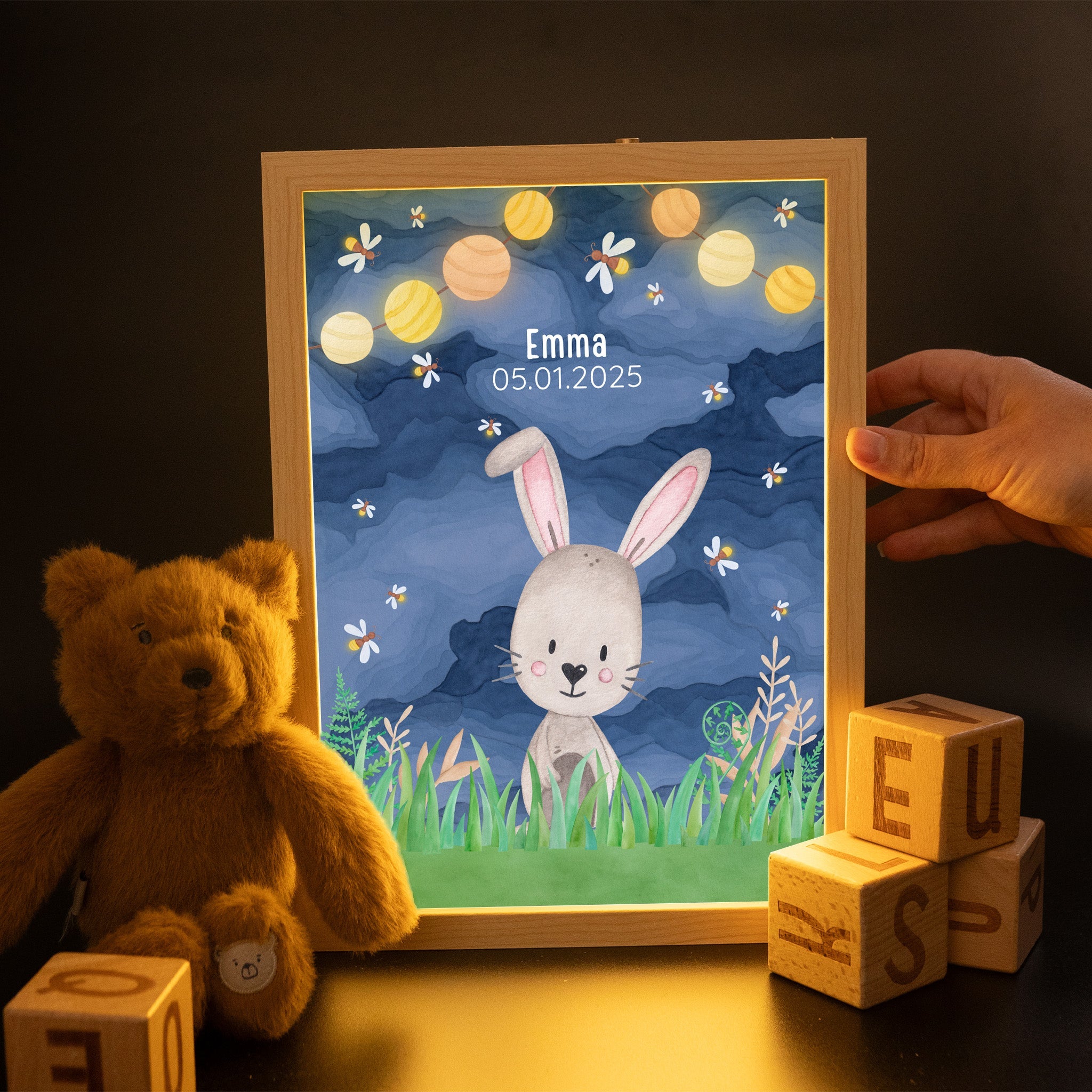 Magischer LED Bilderrahmen - Hase Glühwürmchen - wunderwunsch