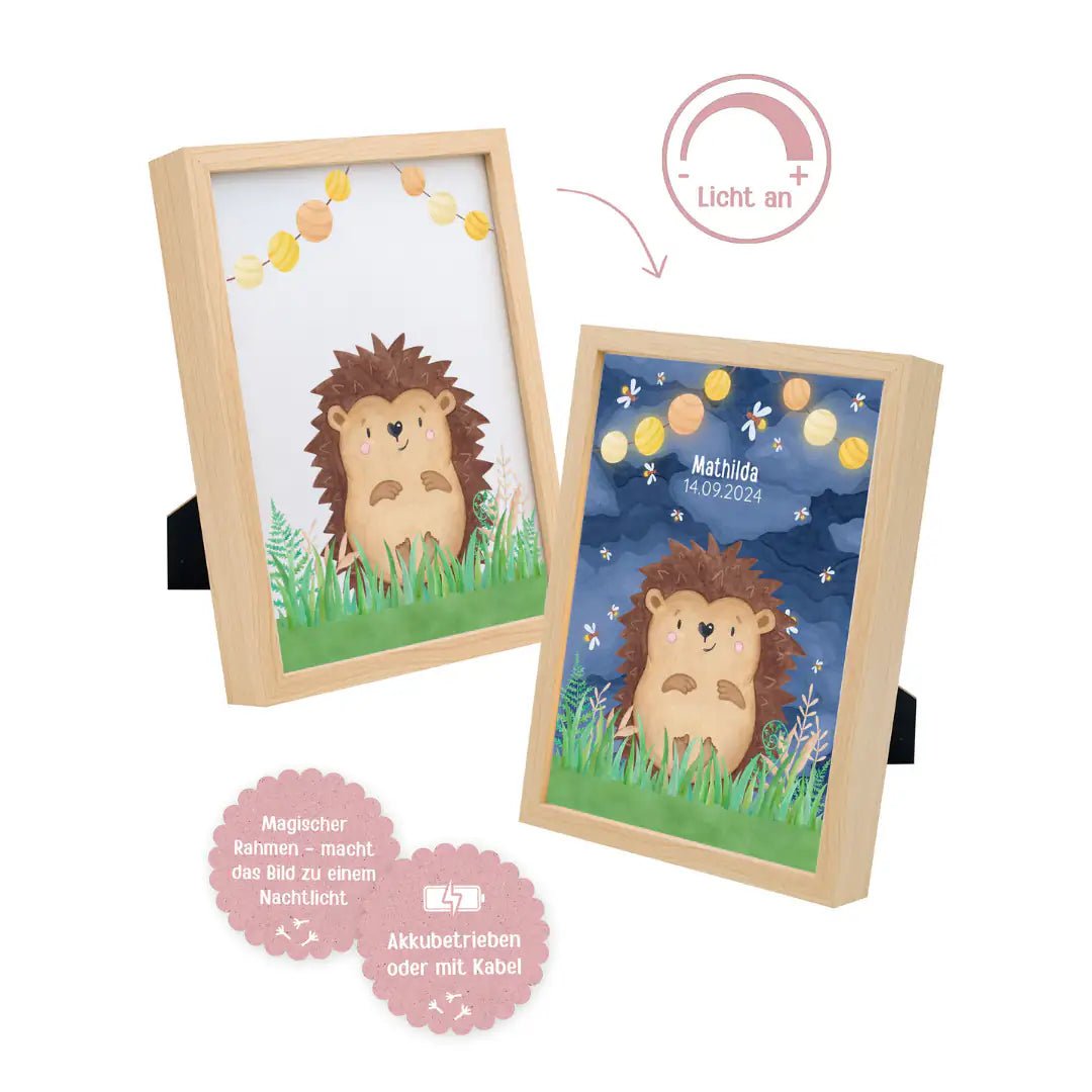 Magischer LED Bilderrahmen - Igel Glühwürmchen - wunderwunsch