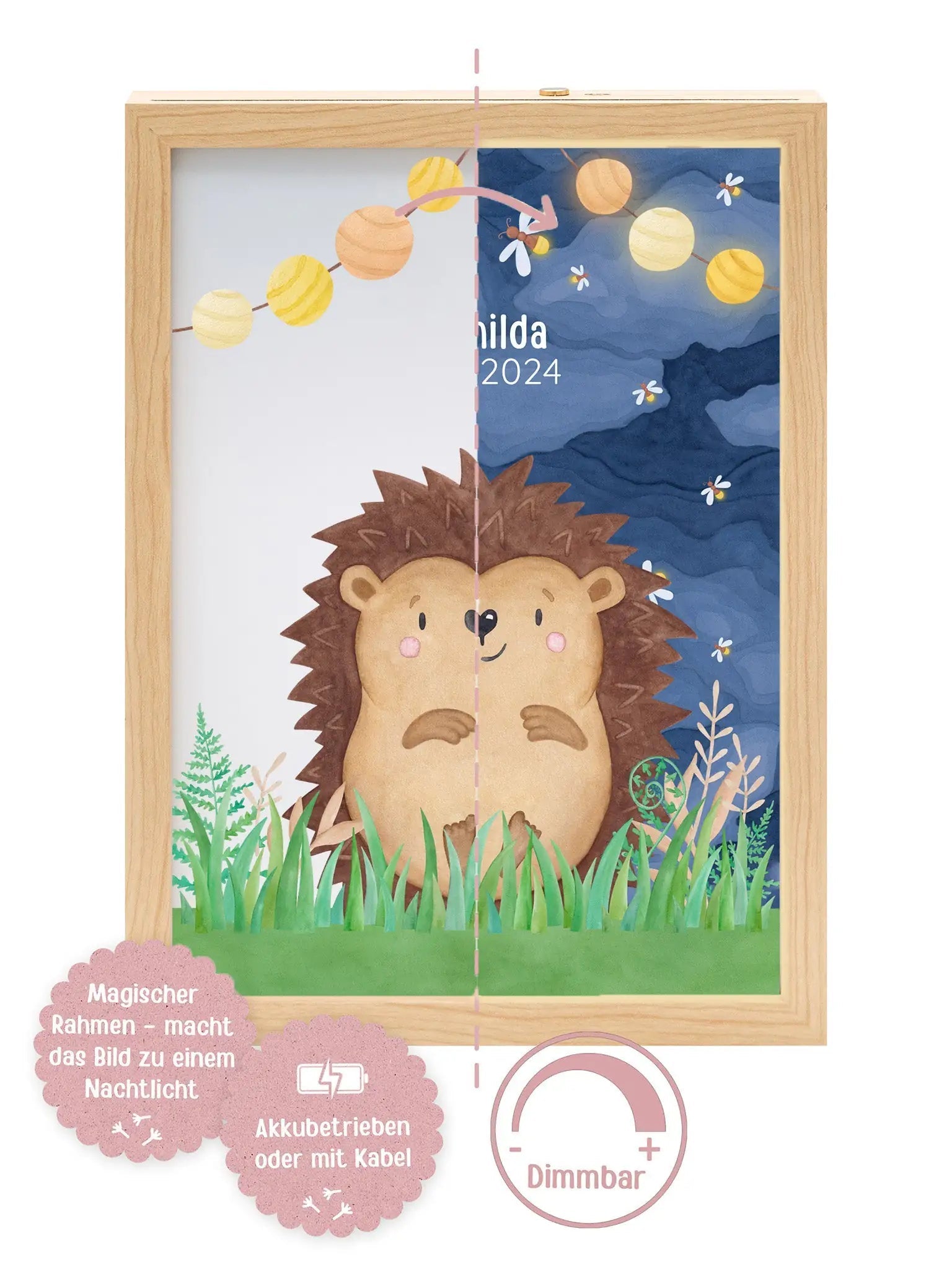 Magischer LED Bilderrahmen - Igel Glühwürmchen - wunderwunsch
