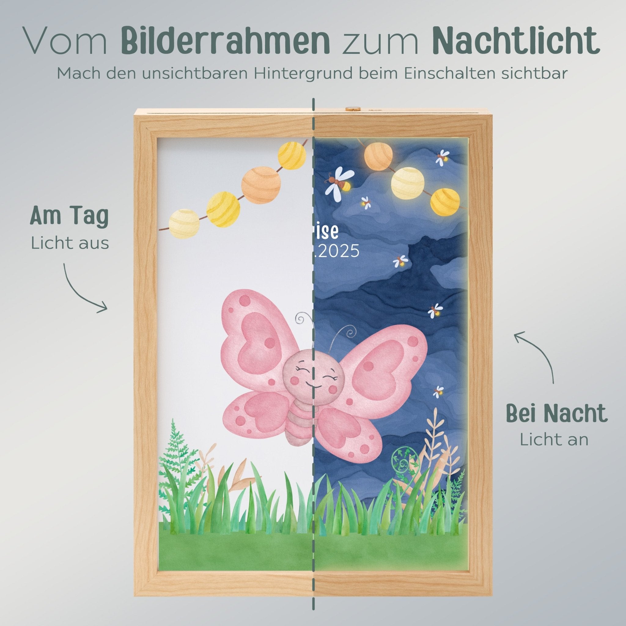 Magischer LED Bilderrahmen - Schmetterling Glühwürmchen - wunderwunsch