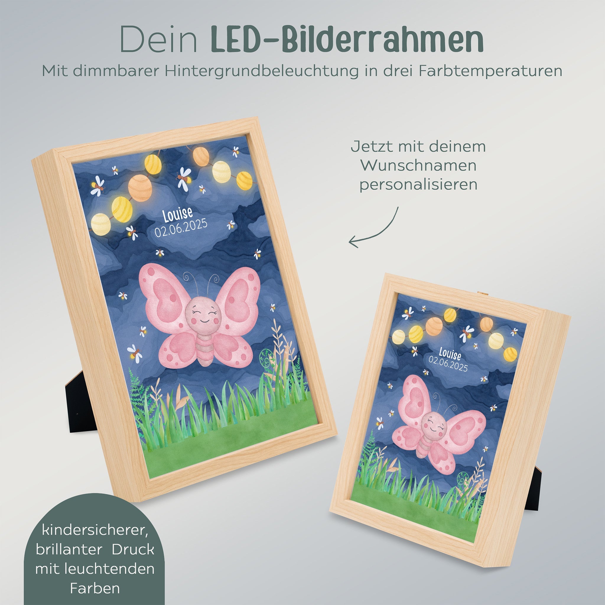 Magischer LED Bilderrahmen - Schmetterling Glühwürmchen - wunderwunsch
