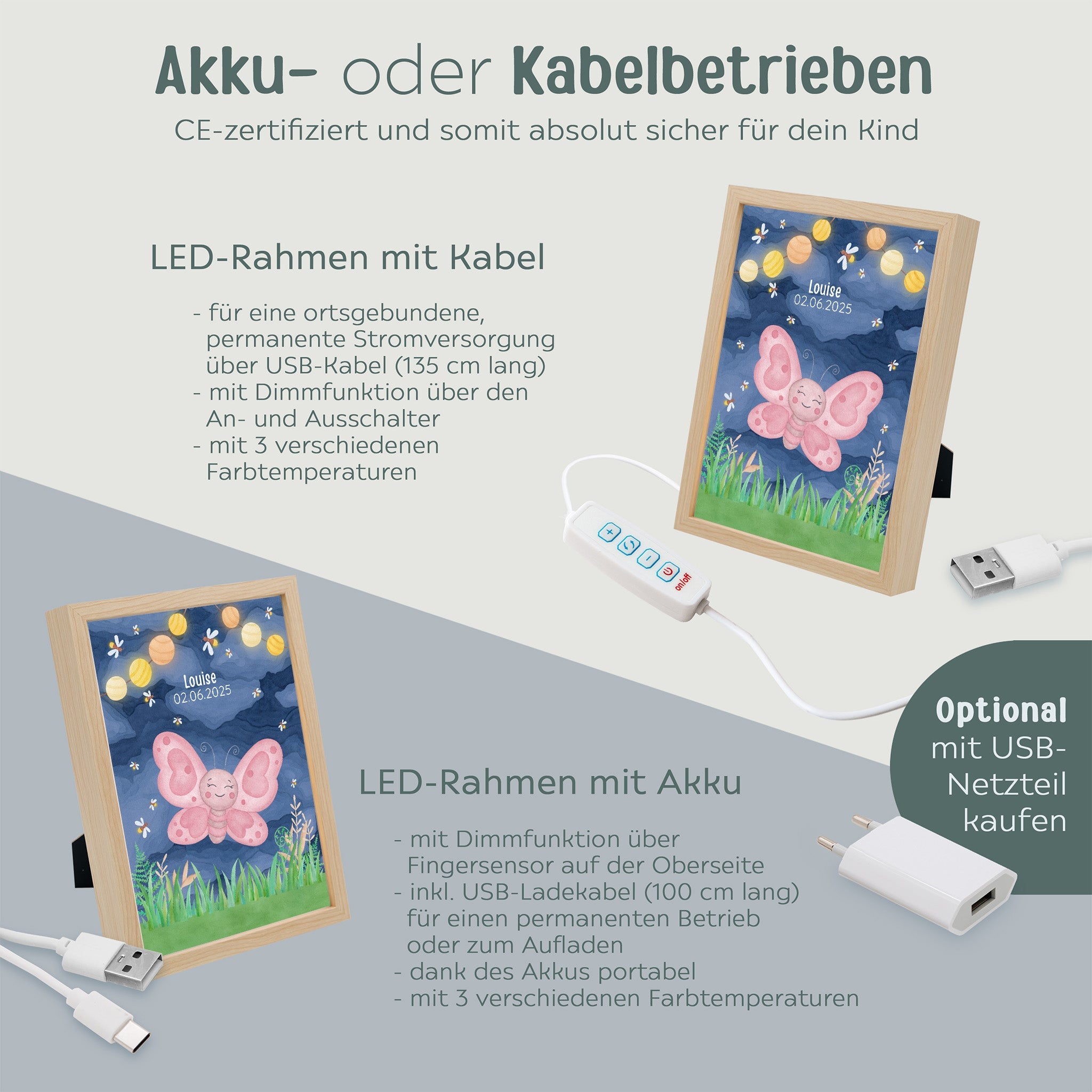 Magischer LED Bilderrahmen - Schmetterling Glühwürmchen - wunderwunsch