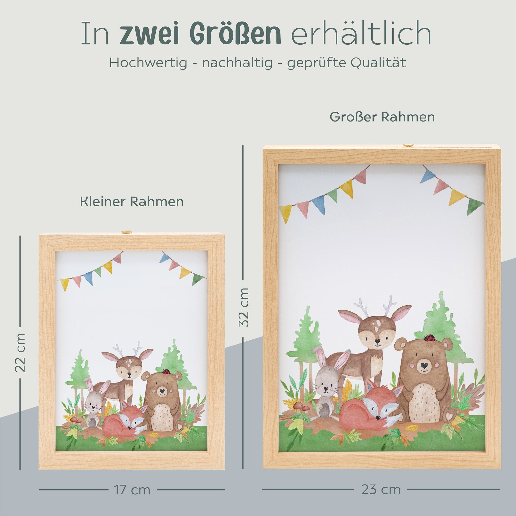 Magischer LED Bilderrahmen - Tierfamilie im Wald - wunderwunsch