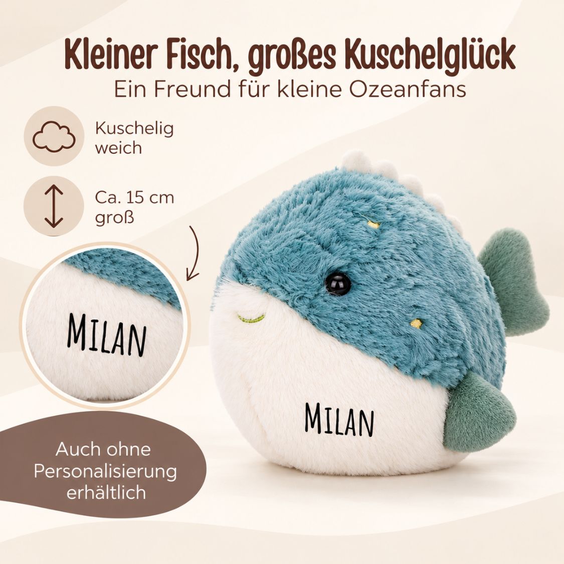MCHUGS Kuscheltier personalisiert - Kugelfisch - wunderwunsch