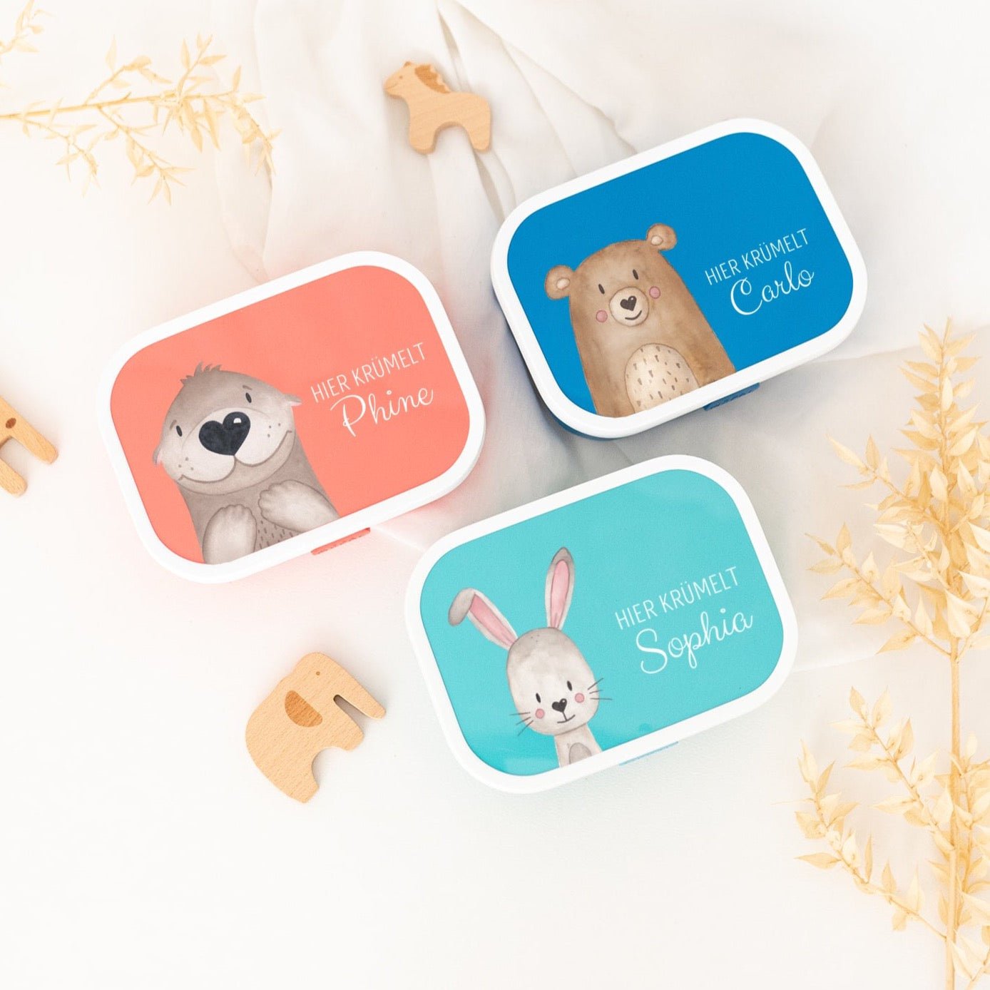 MEPAL Brotdose personalisiert mit Bento Einsatz - Tier Aquarell - wunderwunsch