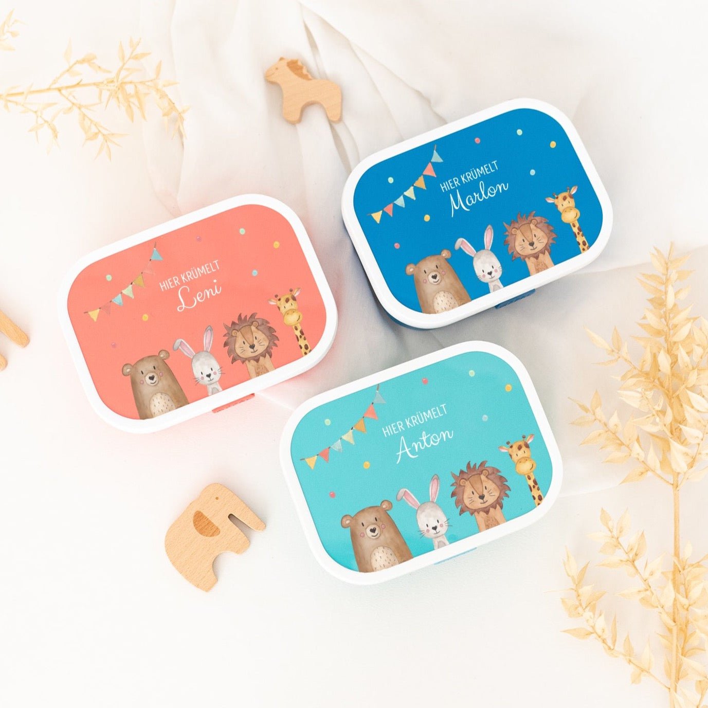 MEPAL Brotdose personalisiert mit Bento Einsatz - Tiere unten Girlande Aquarell - wunderwunsch