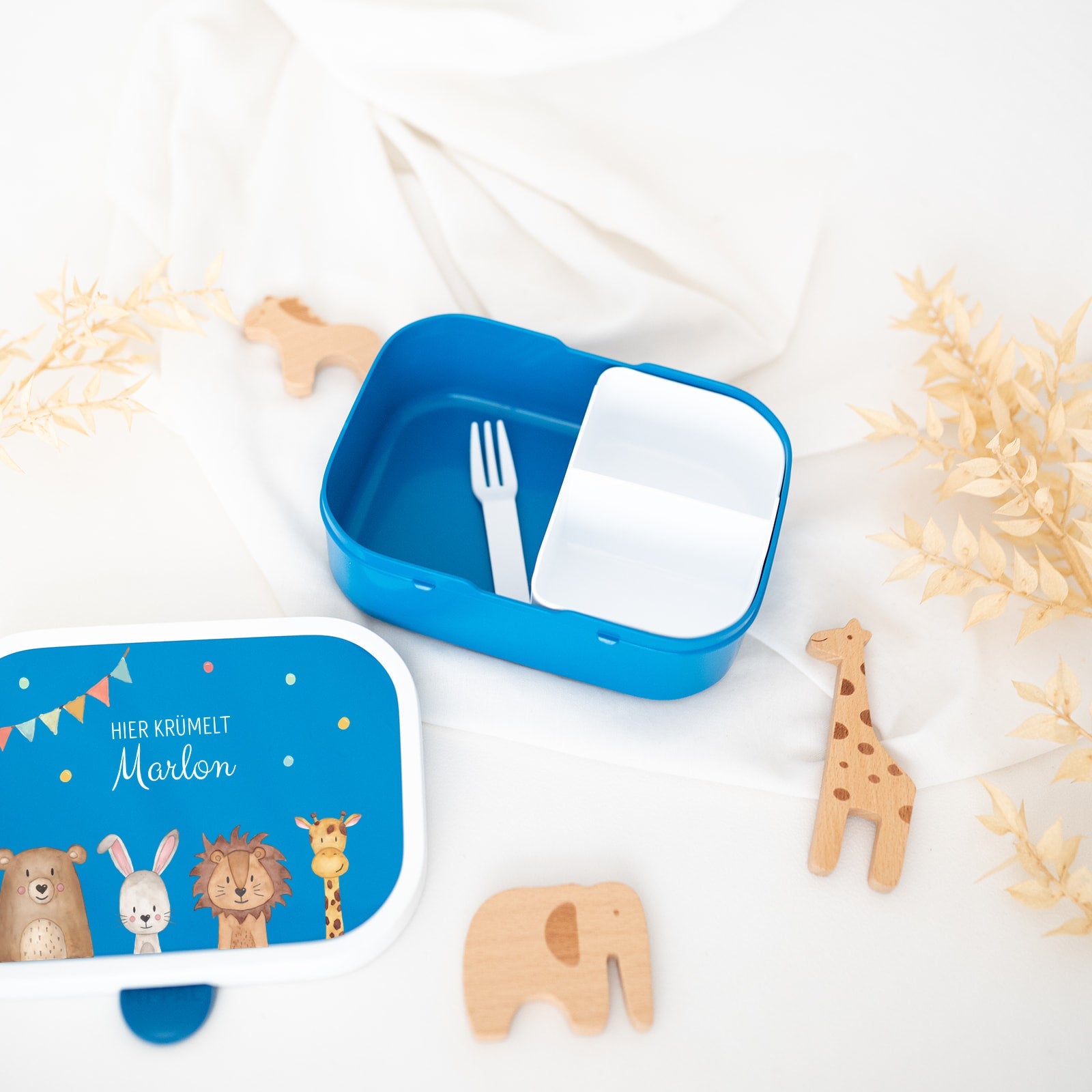 MEPAL Brotdose personalisiert mit Bento Einsatz - Tiere unten Girlande Aquarell - wunderwunsch