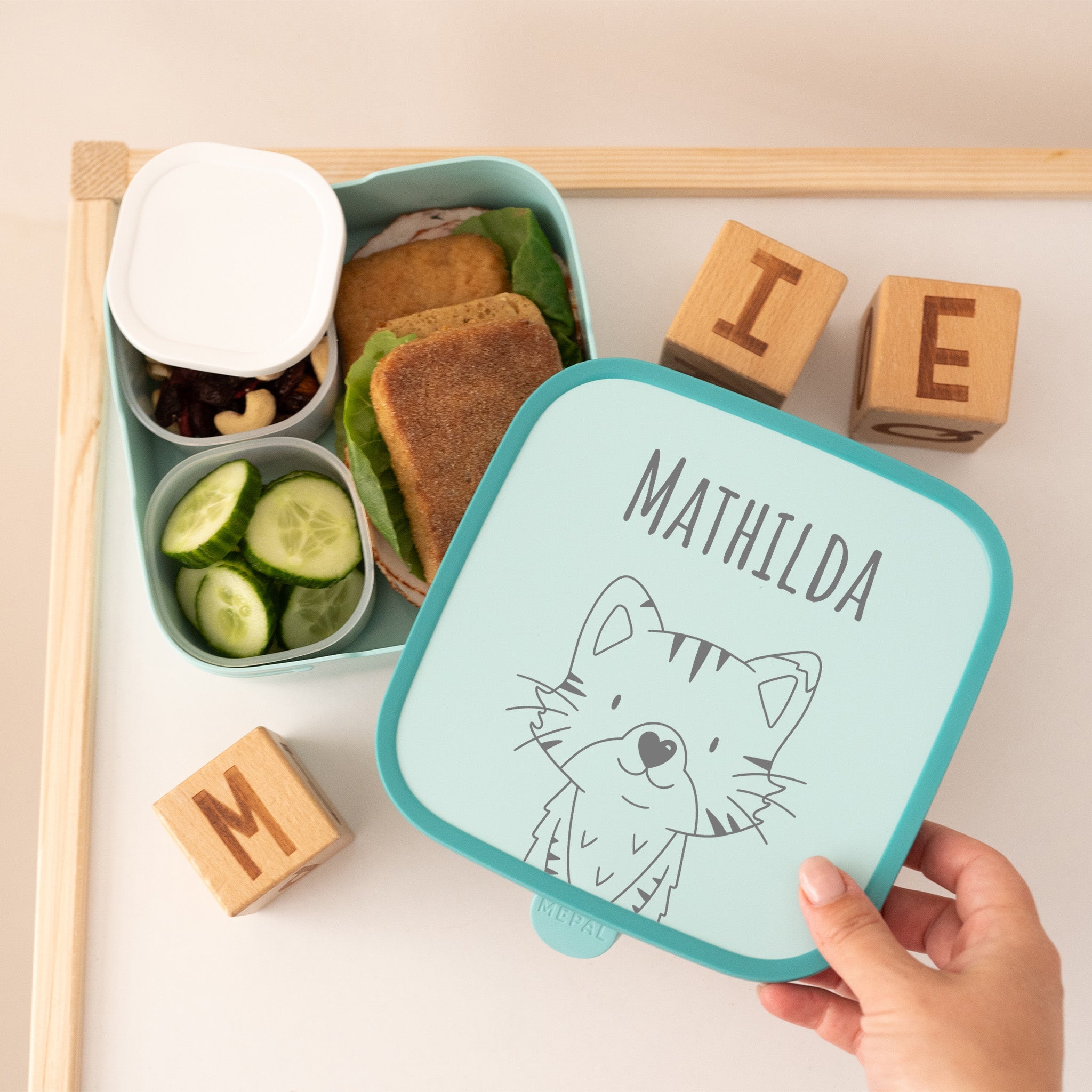 MEPAL große quadratische Brotdose Campus personalisiert mit Bento Einsatz - Tier Gravur - wunderwunsch