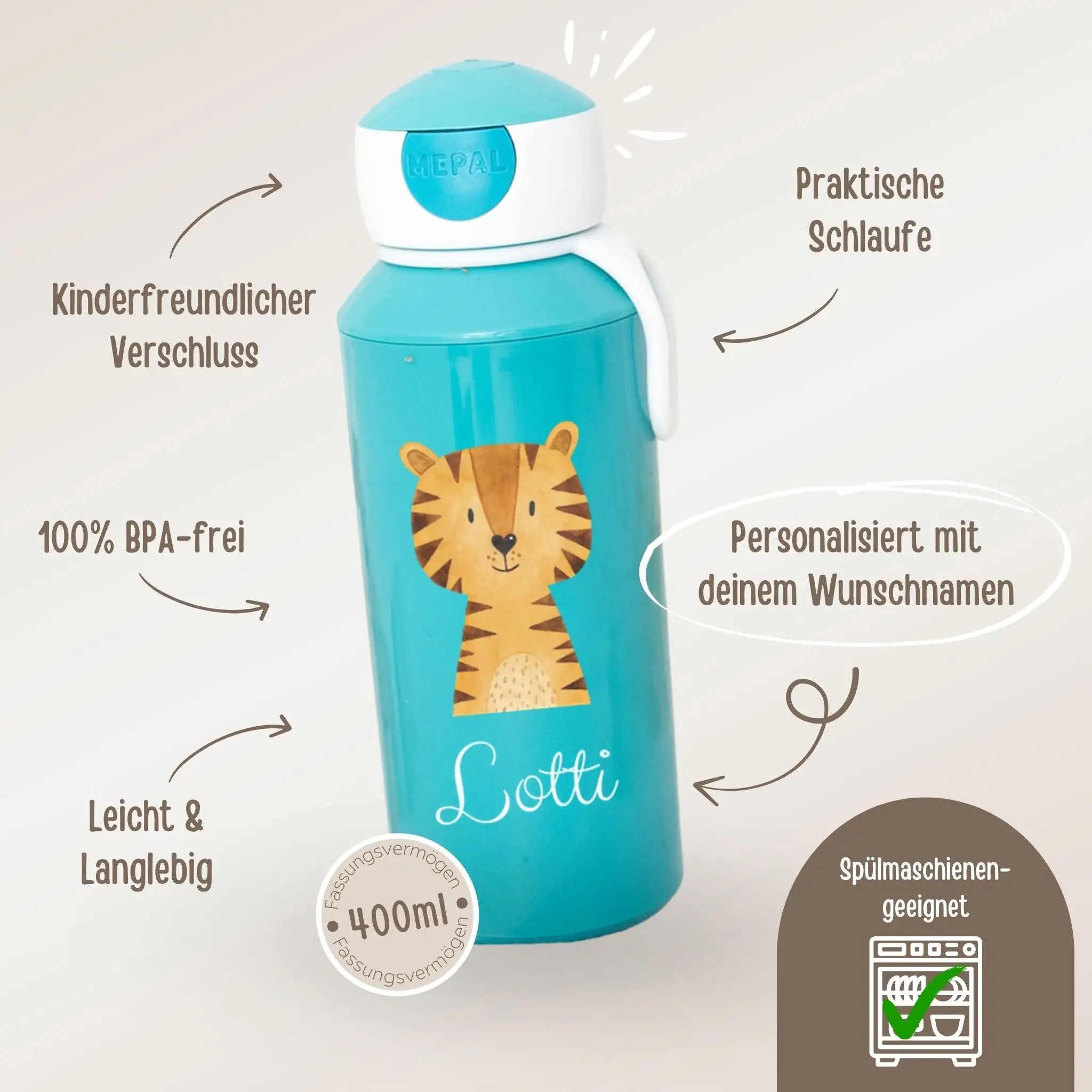 MEPAL Kinder Trinkflasche Campus personalisiert - Tier Aquarell - wunderwunsch