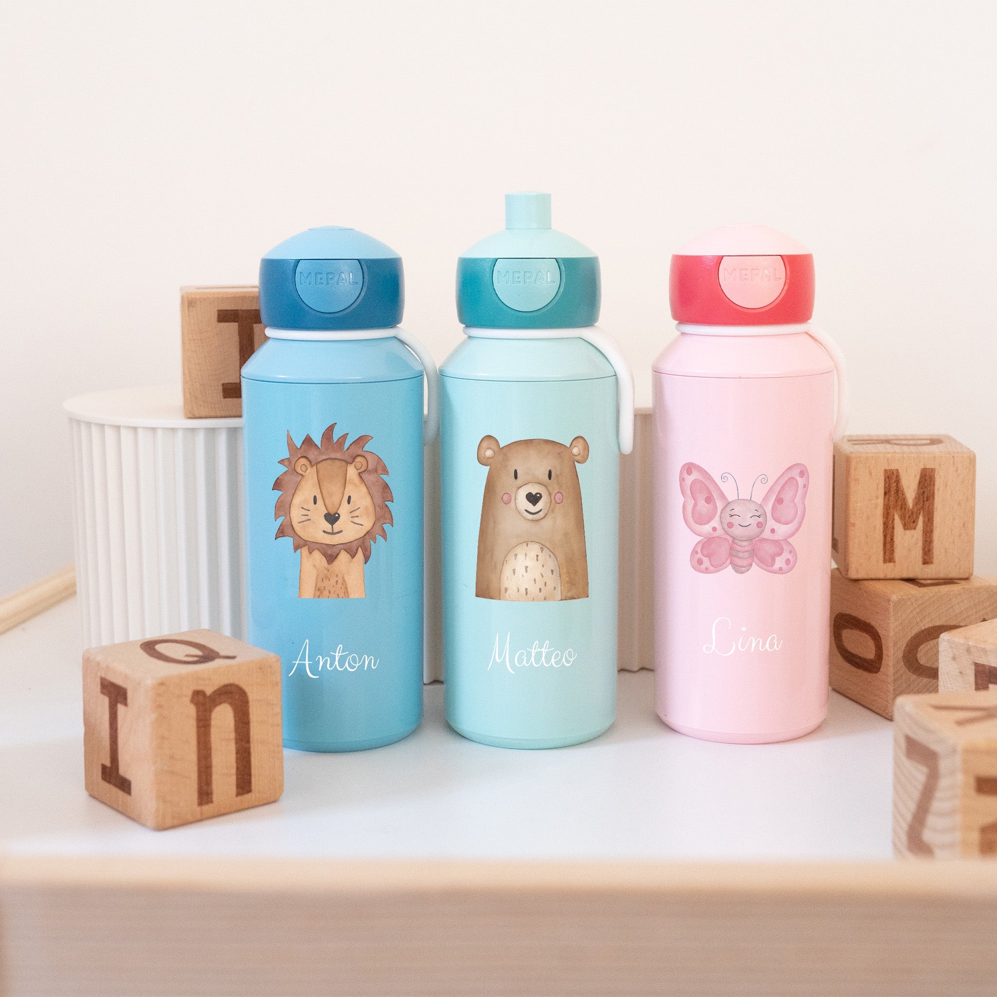 MEPAL Kinder Trinkflasche Campus personalisiert - Tier Aquarell - wunderwunsch