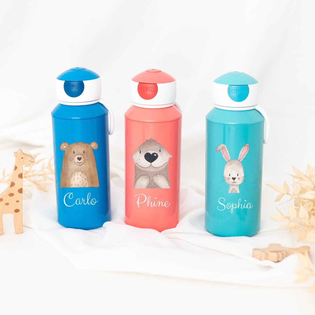 MEPAL Kinder Trinkflasche personalisiert - Tier Aquarell - wunderwunsch