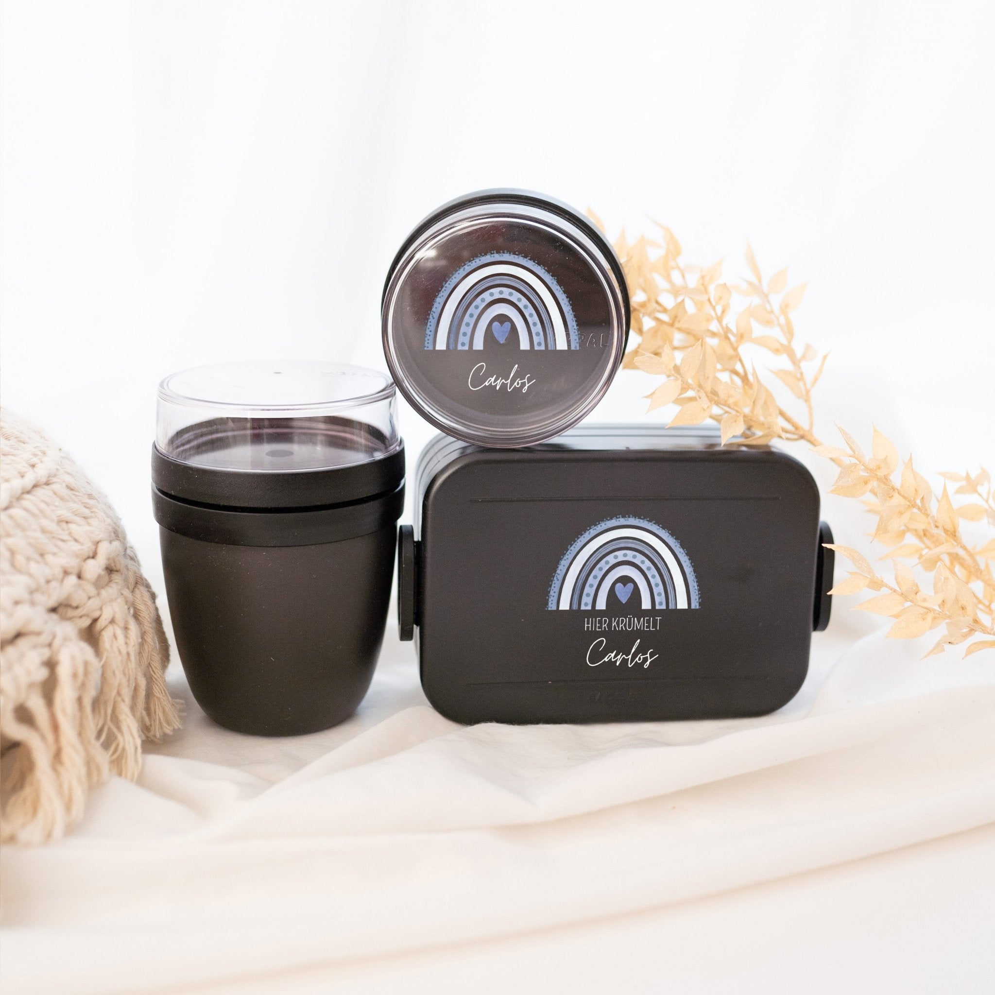 MEPAL Müslibecher und Lunchbox SET - Regenbogen Punkte Aquarell - wunderwunsch