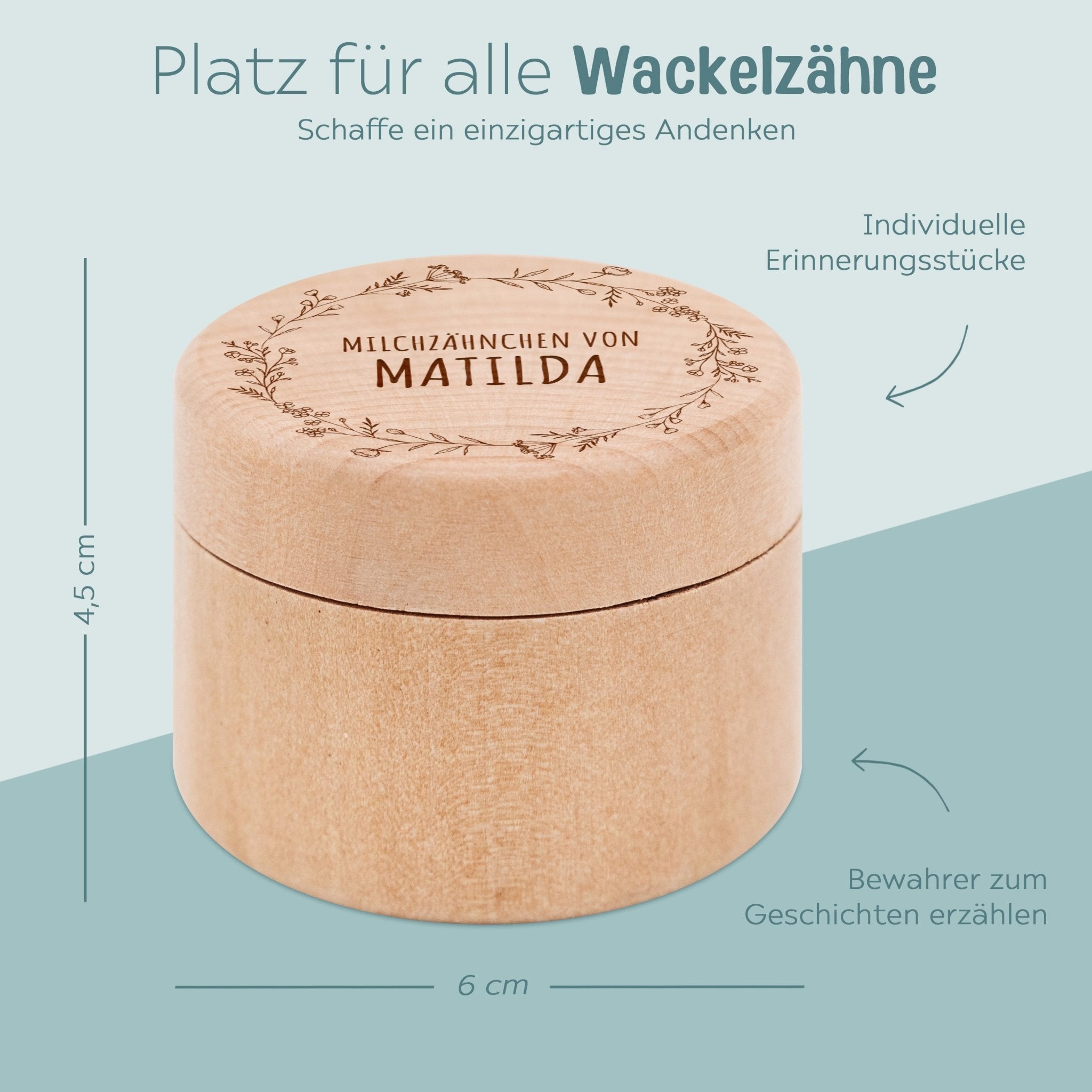 Milchzahndose Holz personalisiert - Blumenkranz - wunderwunsch