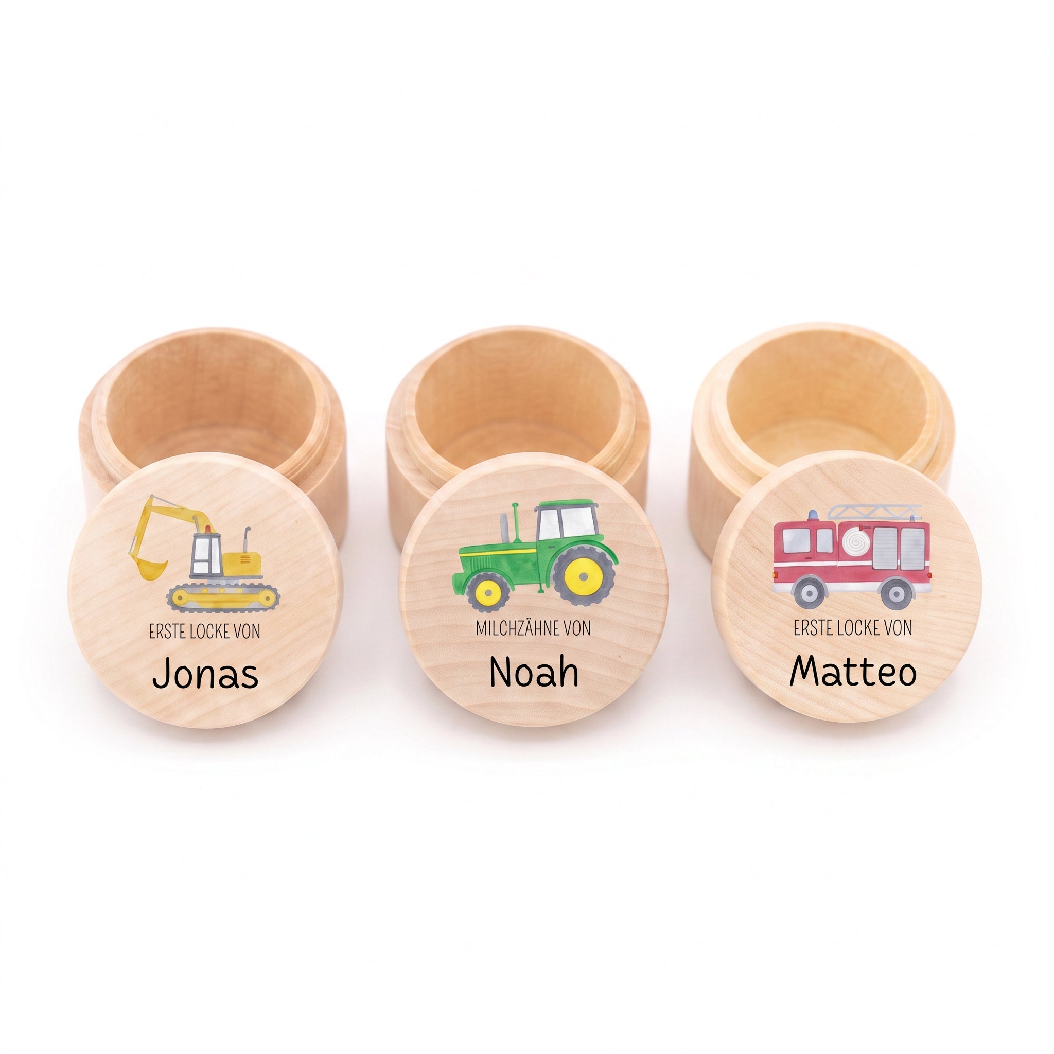 Milchzahndose Holz personalisiert - Fahrzeuge Aquarell - wunderwunsch