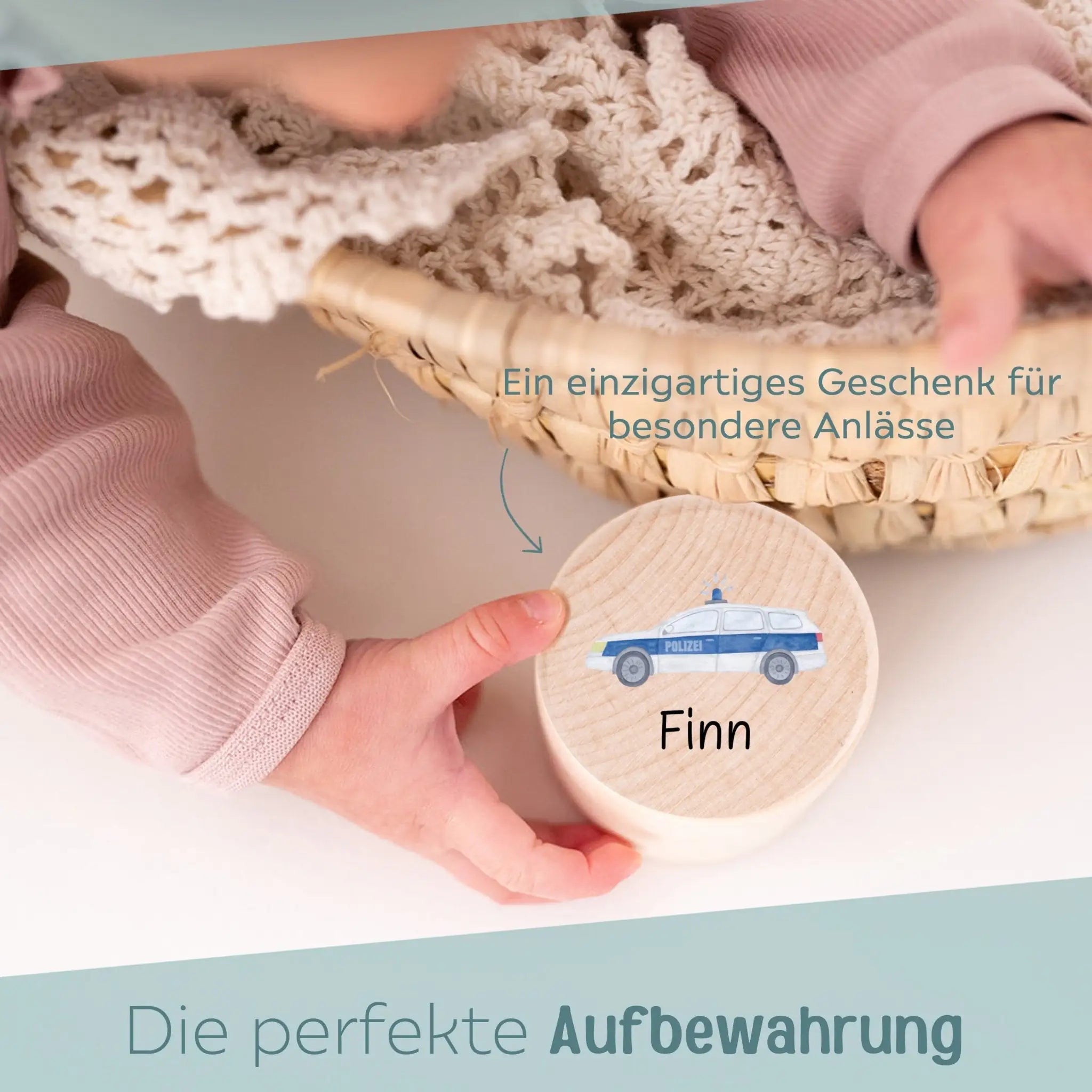 Milchzahndose Holz personalisiert - Fahrzeuge Aquarell - wunderwunsch