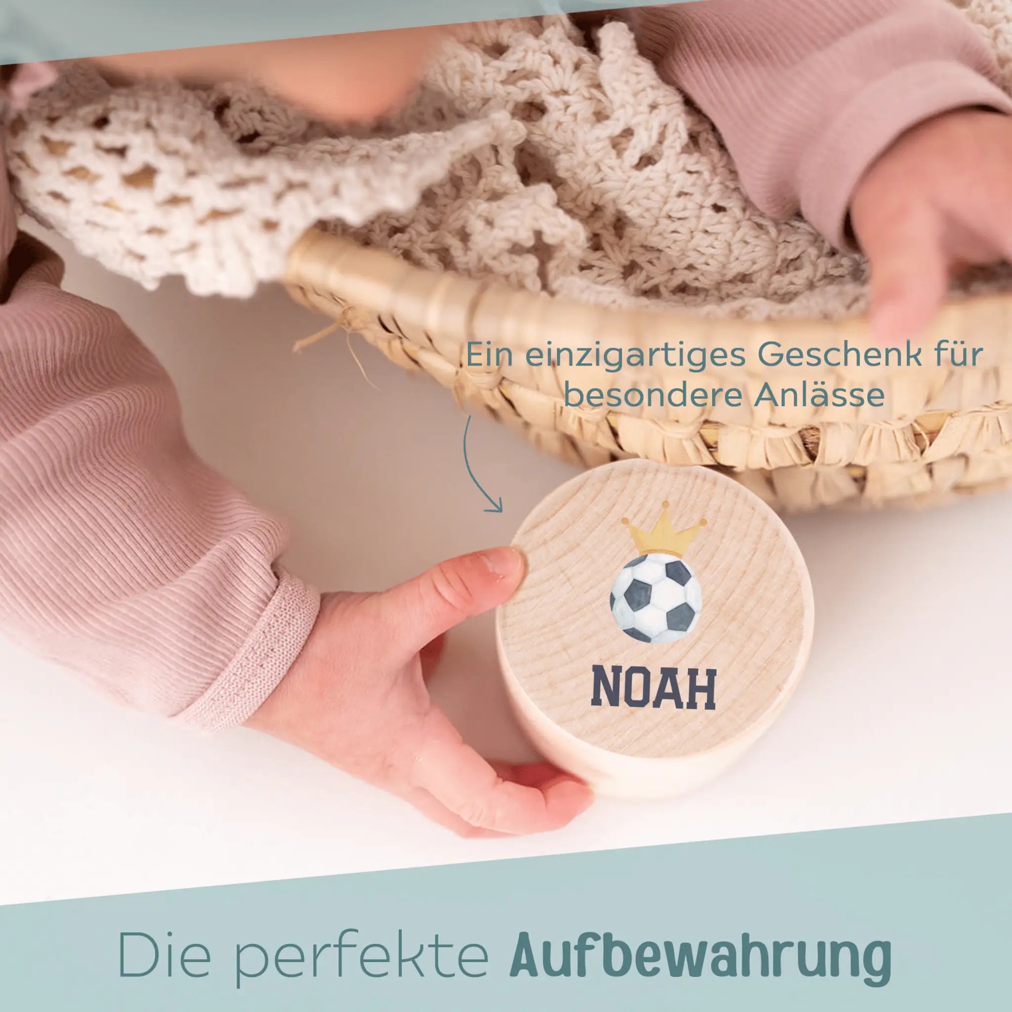 Milchzahndose Holz personalisiert - Fußball Aquarell - wunderwunsch