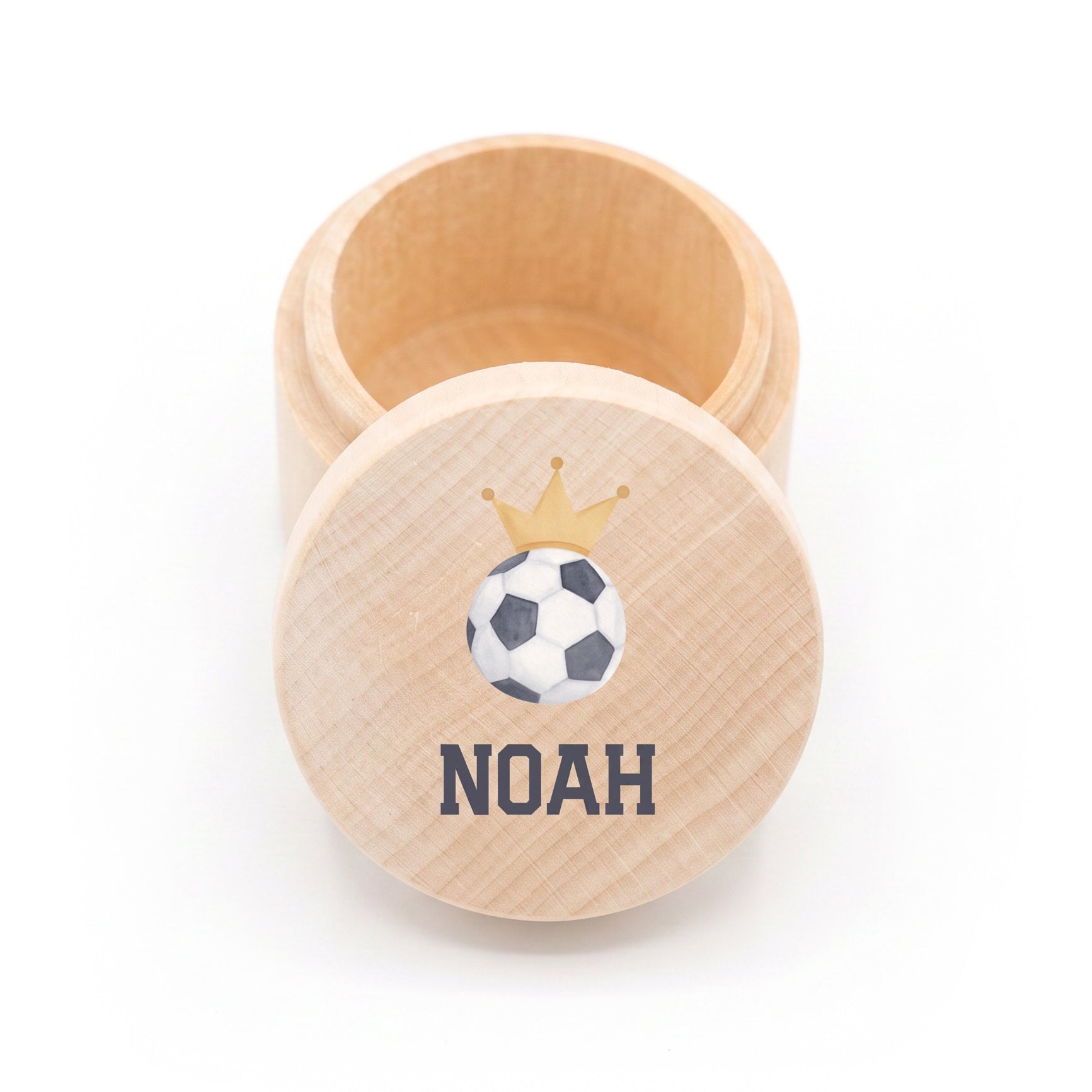 Milchzahndose Holz personalisiert - Fußball Aquarell
