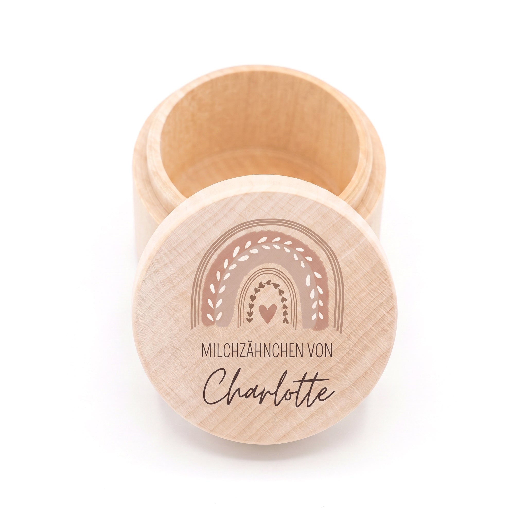 Milchzahndose Holz personalisiert - Regenbogen Boho pastell Aquarell - wunderwunsch