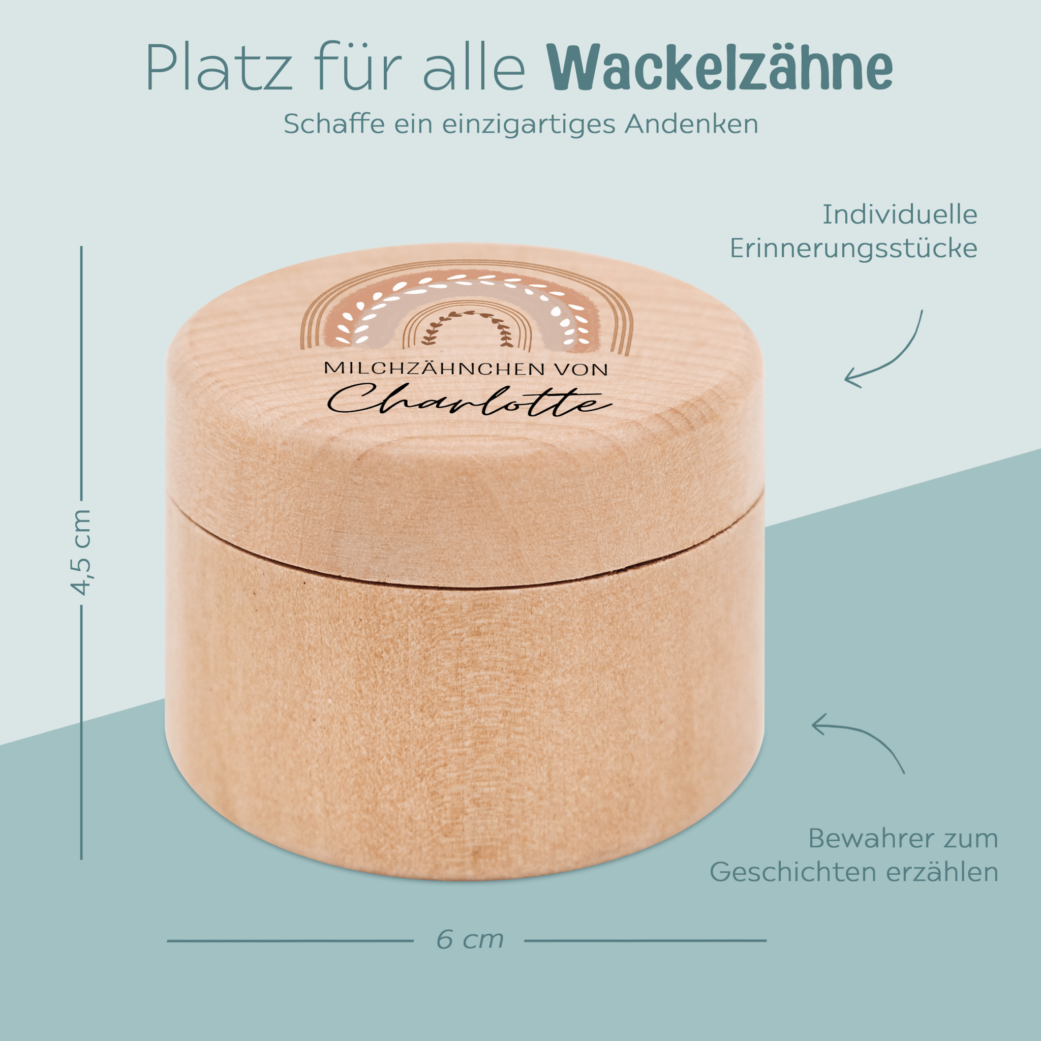 Milchzahndose Holz personalisiert - Regenbogen Boho pastell Aquarell - wunderwunsch