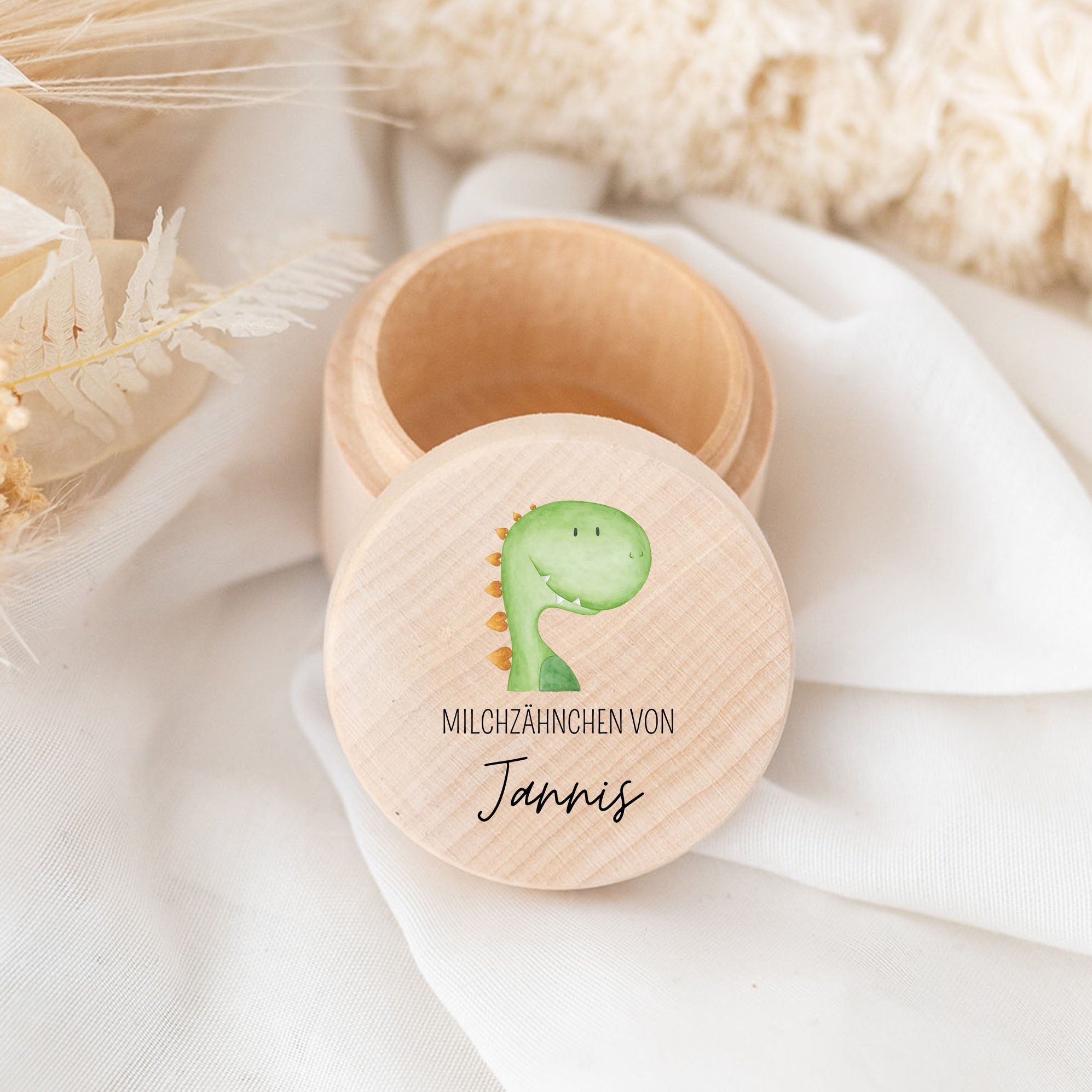 Milchzahndose Holz personalisiert - Tier Aquarell - wunderwunsch