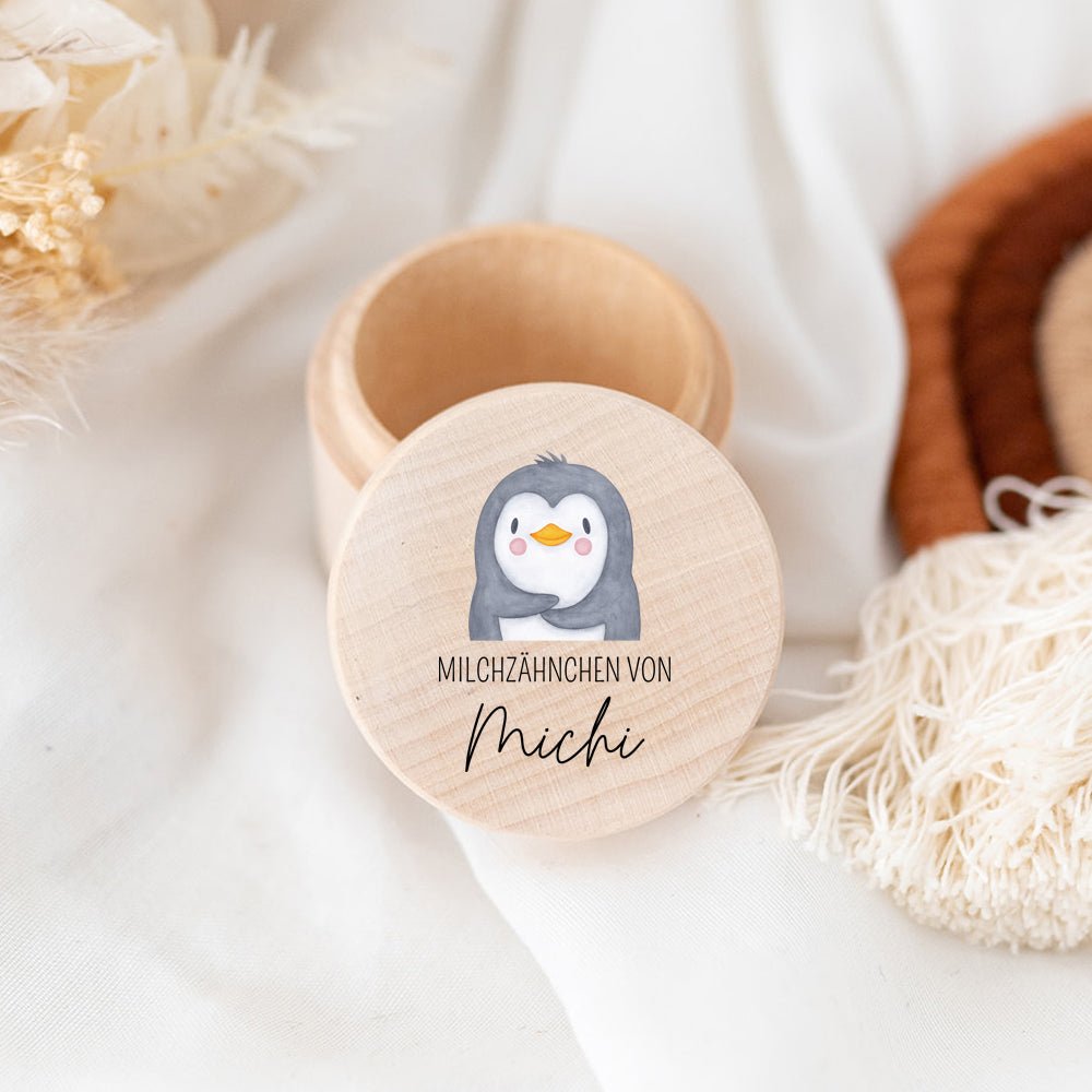 Milchzahndose Holz personalisiert - Tier Aquarell - wunderwunsch