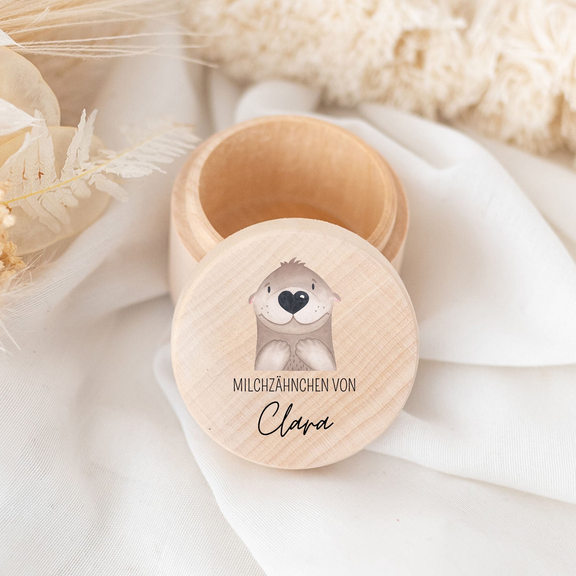Milchzahndose Holz personalisiert - Tier Aquarell - wunderwunsch