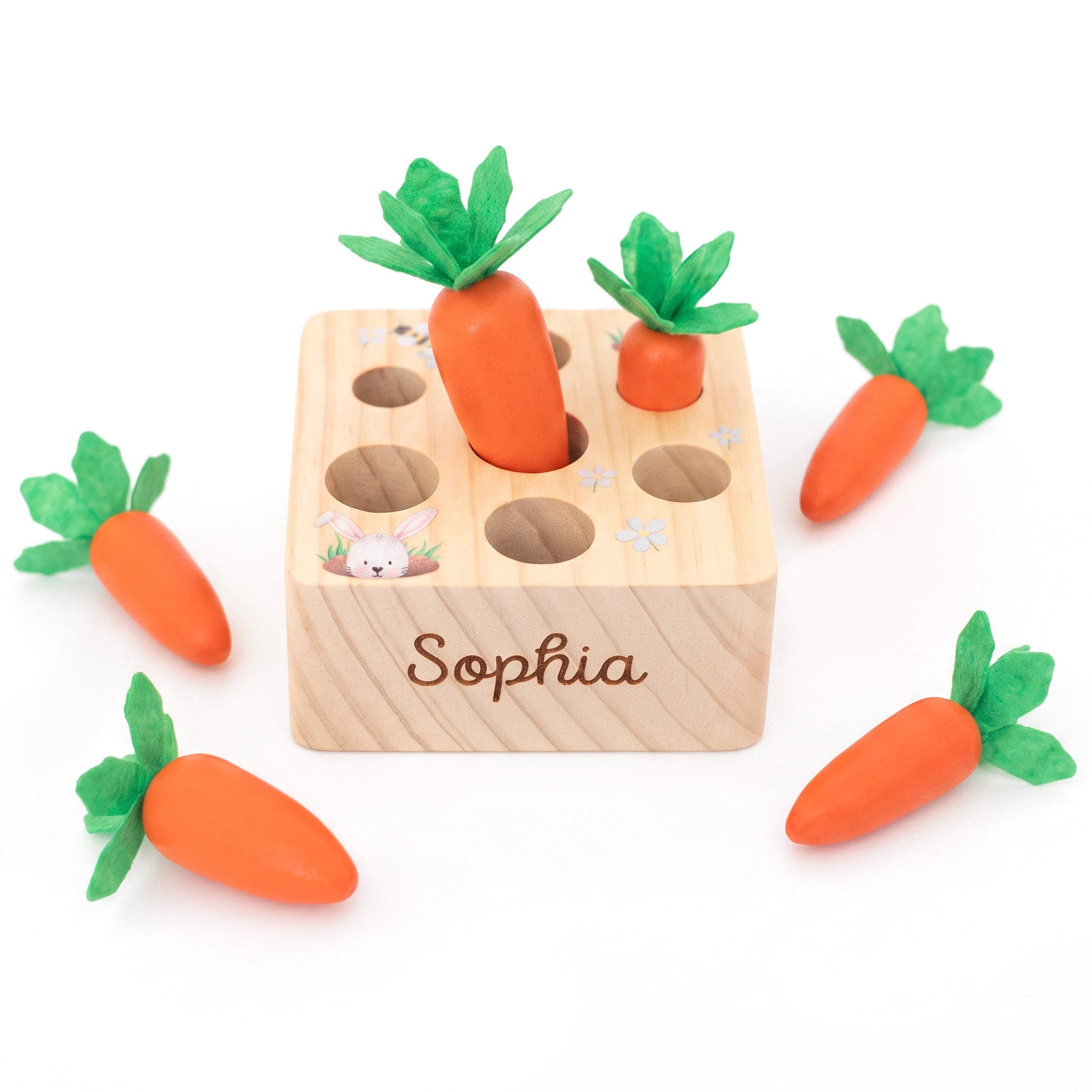 Möhren Steckspiel Holz personalisierbar - wunderwunsch