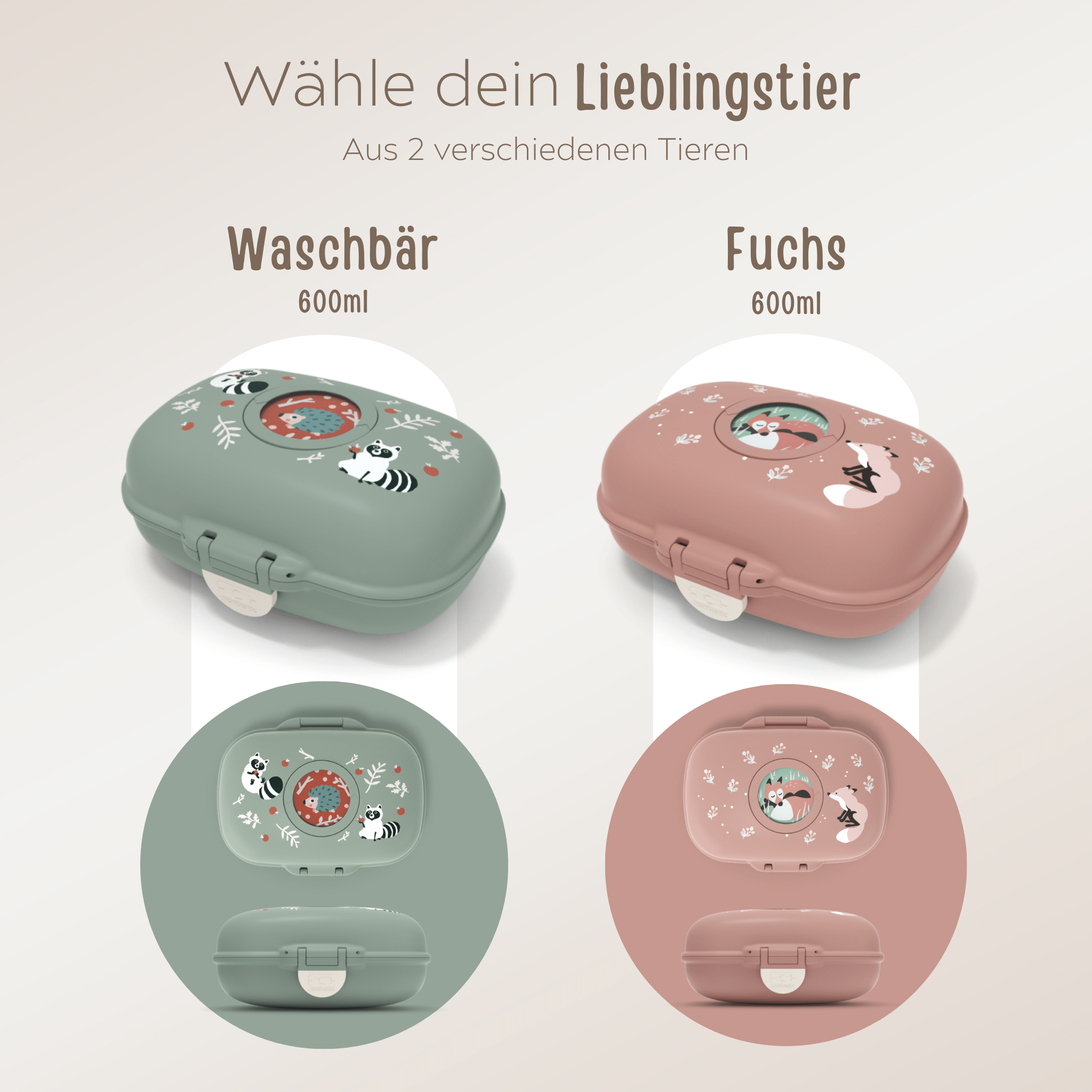 MONBENTO Mini Lunchbox personalisiert - Fuchs & Waschbär - wunderwunsch