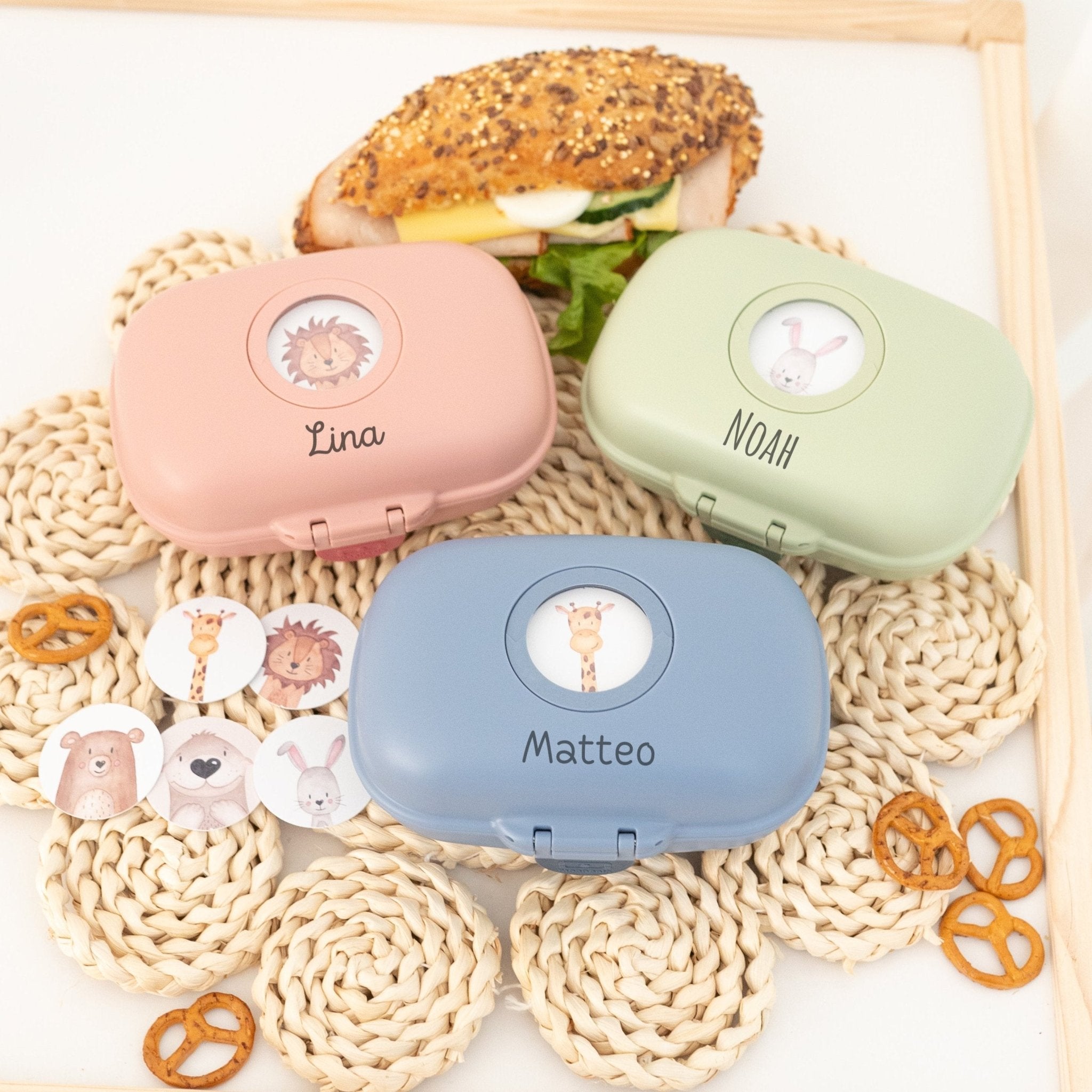 MONBENTO Mini Lunchbox Uni mit Tierplättchen personalisiert - wunderwunsch