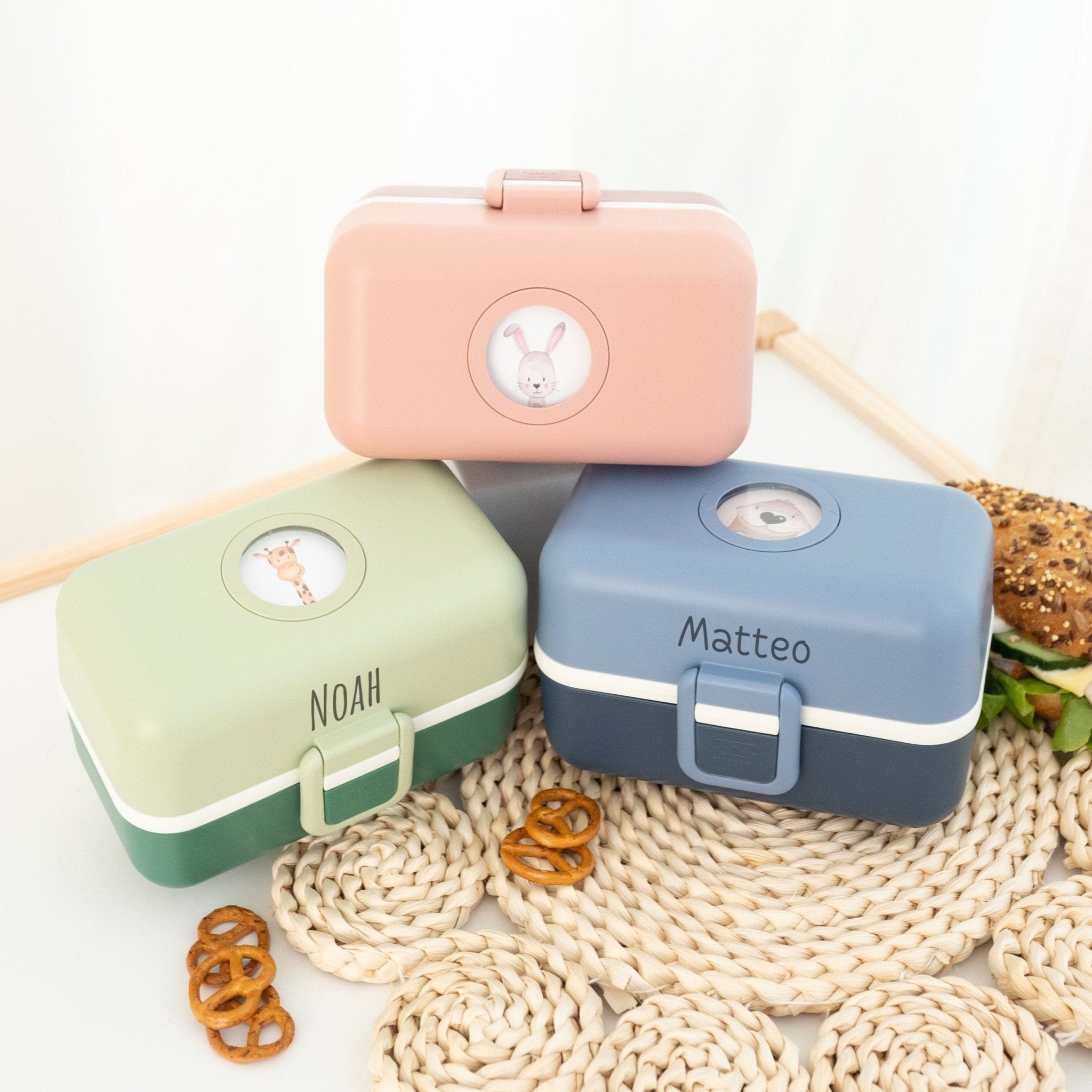 MONBENTO Tresor Lunchbox Uni mit Tierplättchen personalisiert - wunderwunsch